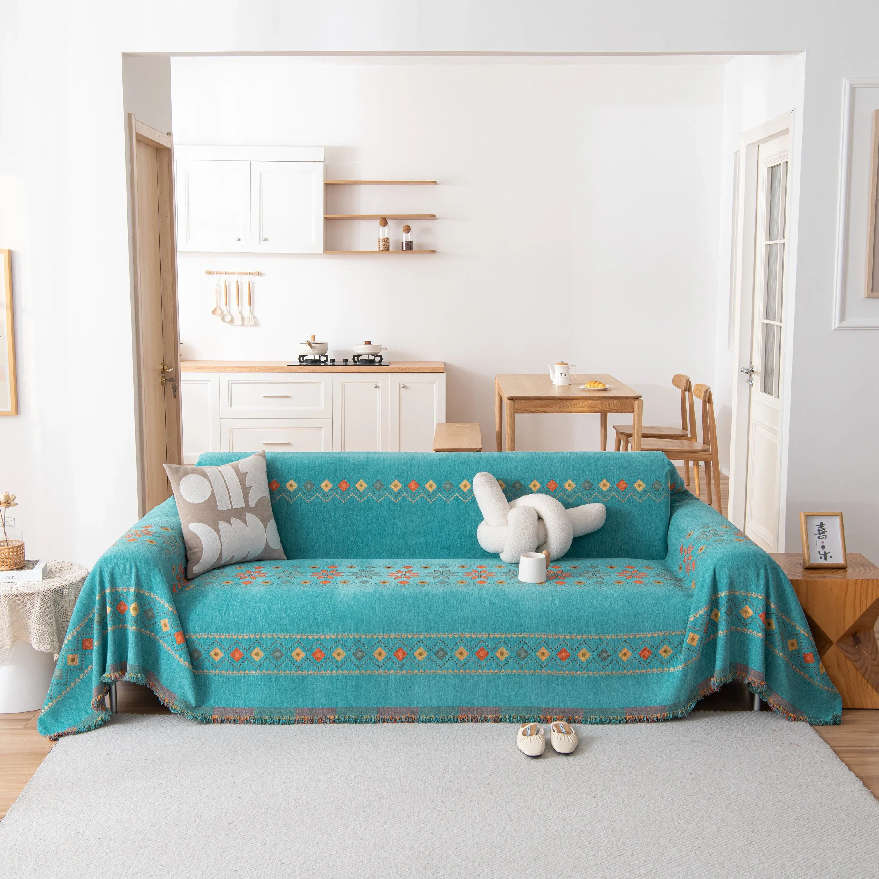 Bohemian Geometric Sofa Throw Cover, Cozy & Protective Ethnic-Inspired Couch Cover - TaroTextile