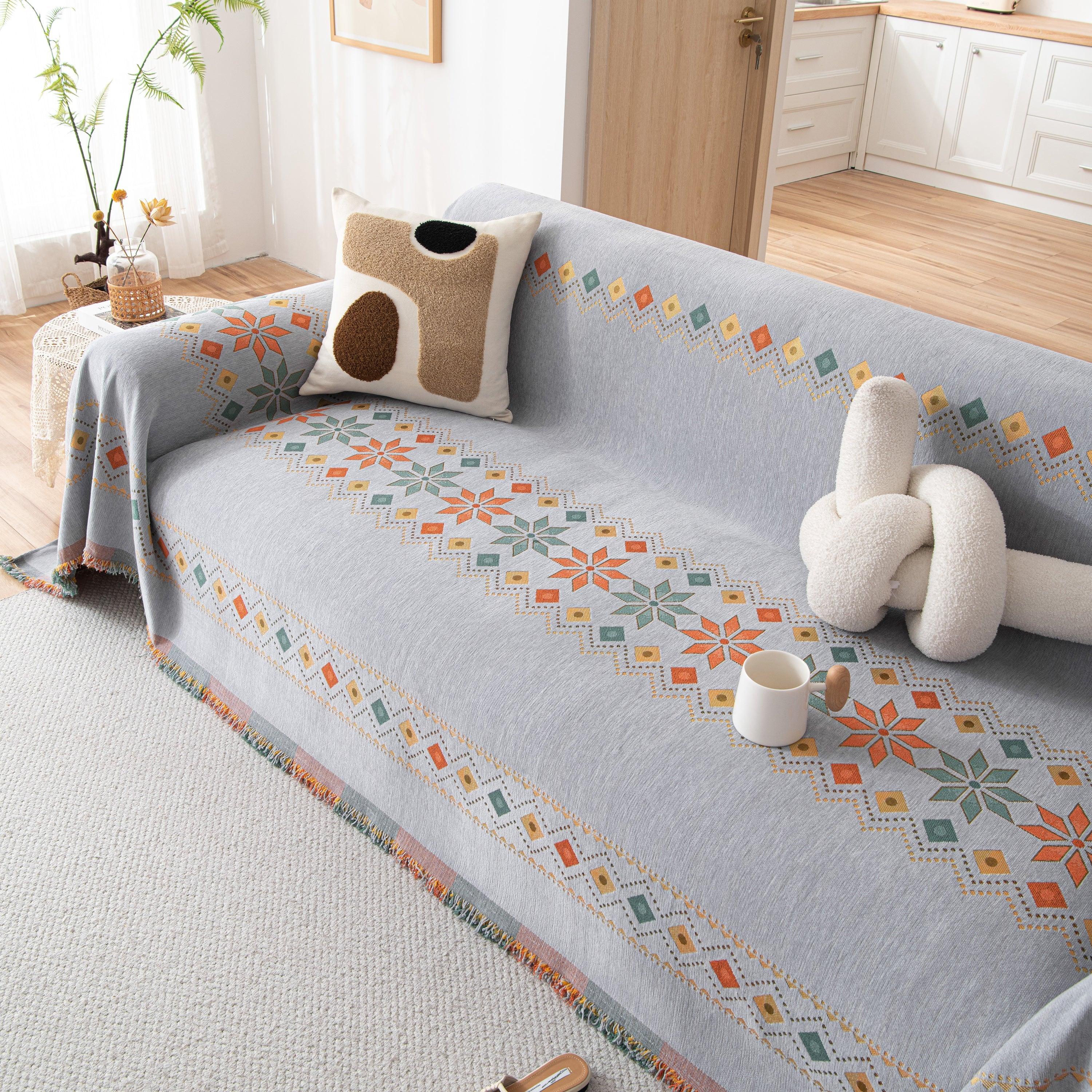 Bohemian Geometric Sofa Throw Cover, Cozy & Protective Ethnic-Inspired Couch Cover - TaroTextile