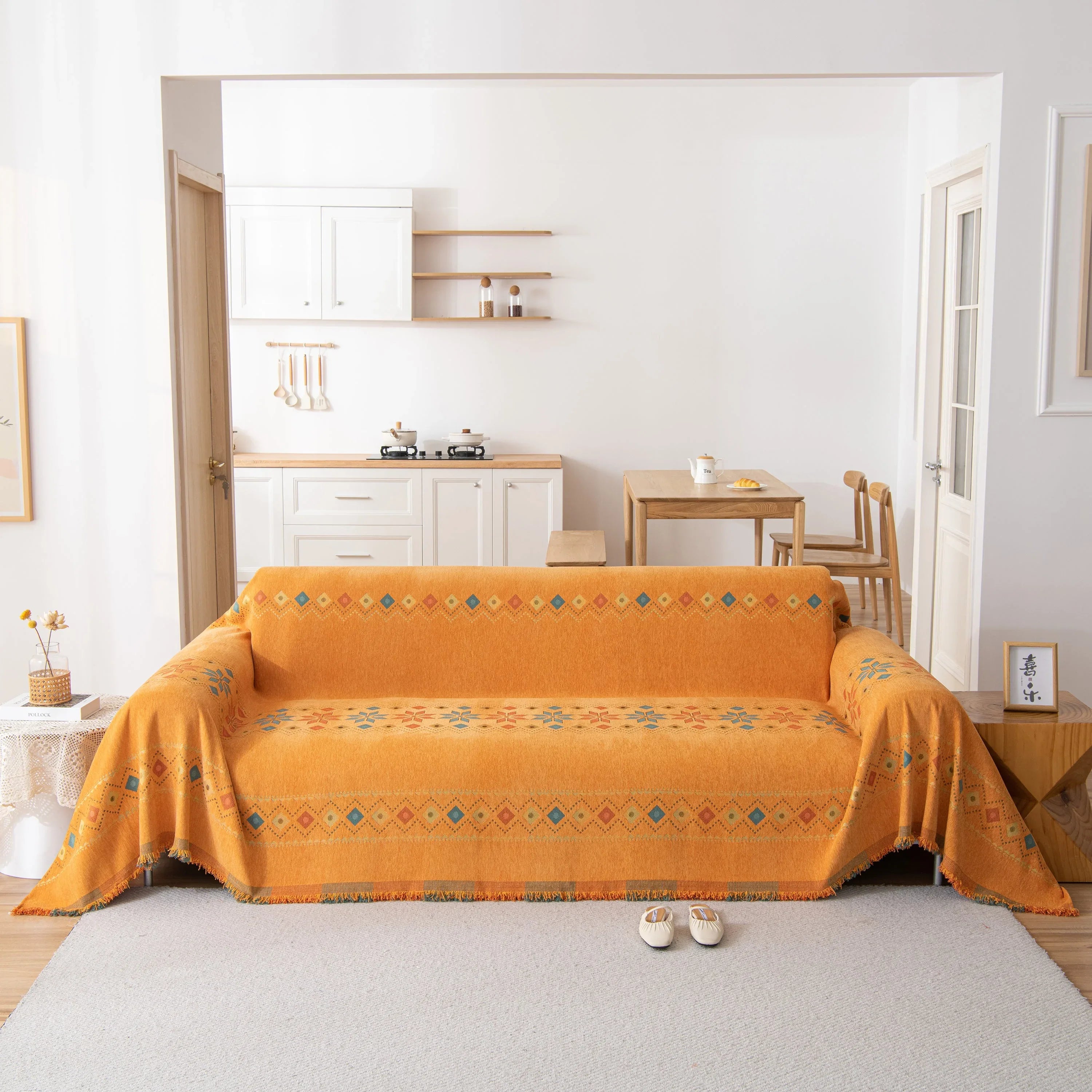 Bohemian Geometric Sofa Throw Cover, Cozy & Protective Ethnic-Inspired Couch Cover - TaroTextile