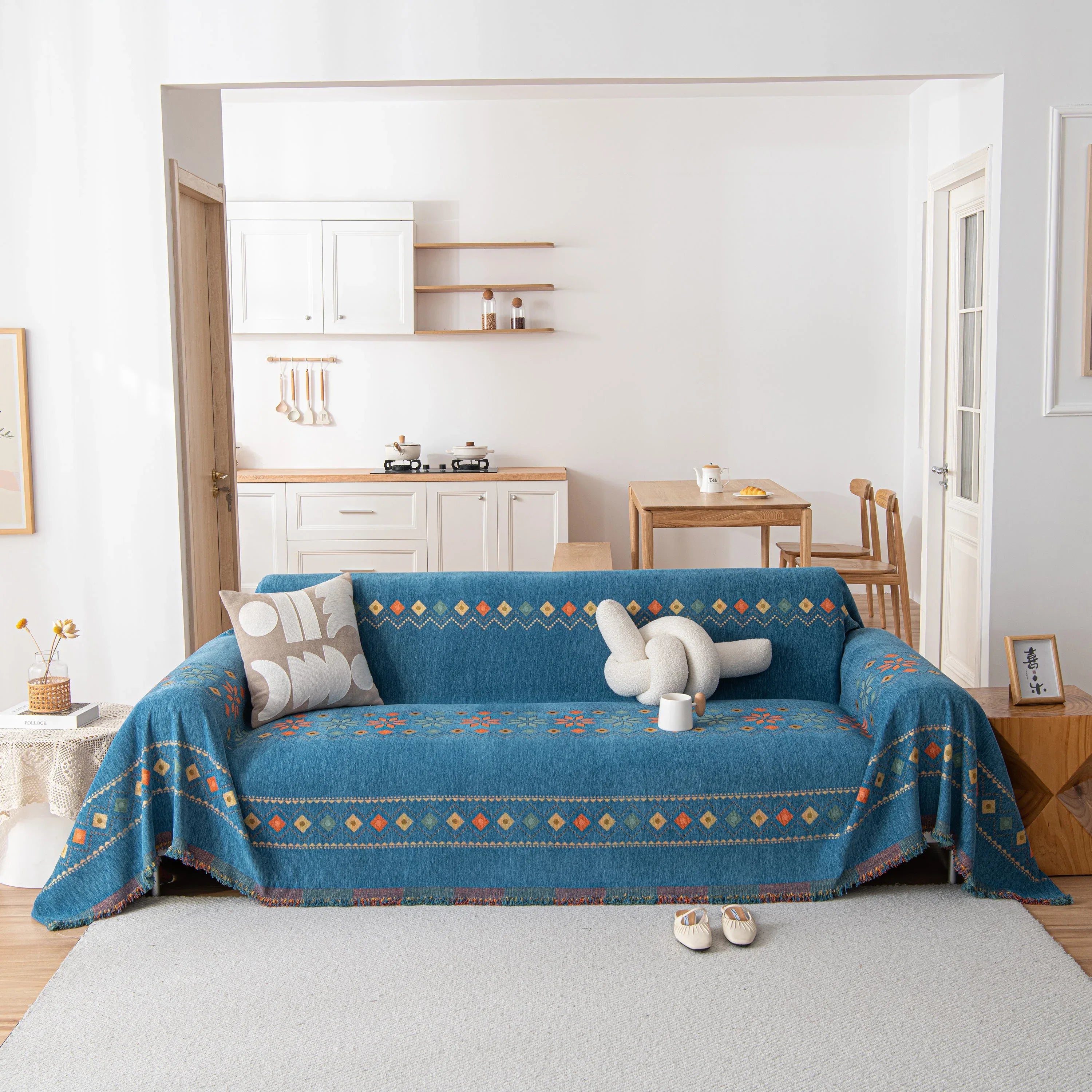Bohemian Geometric Sofa Throw Cover, Cozy & Protective Ethnic-Inspired Couch Cover - TaroTextile