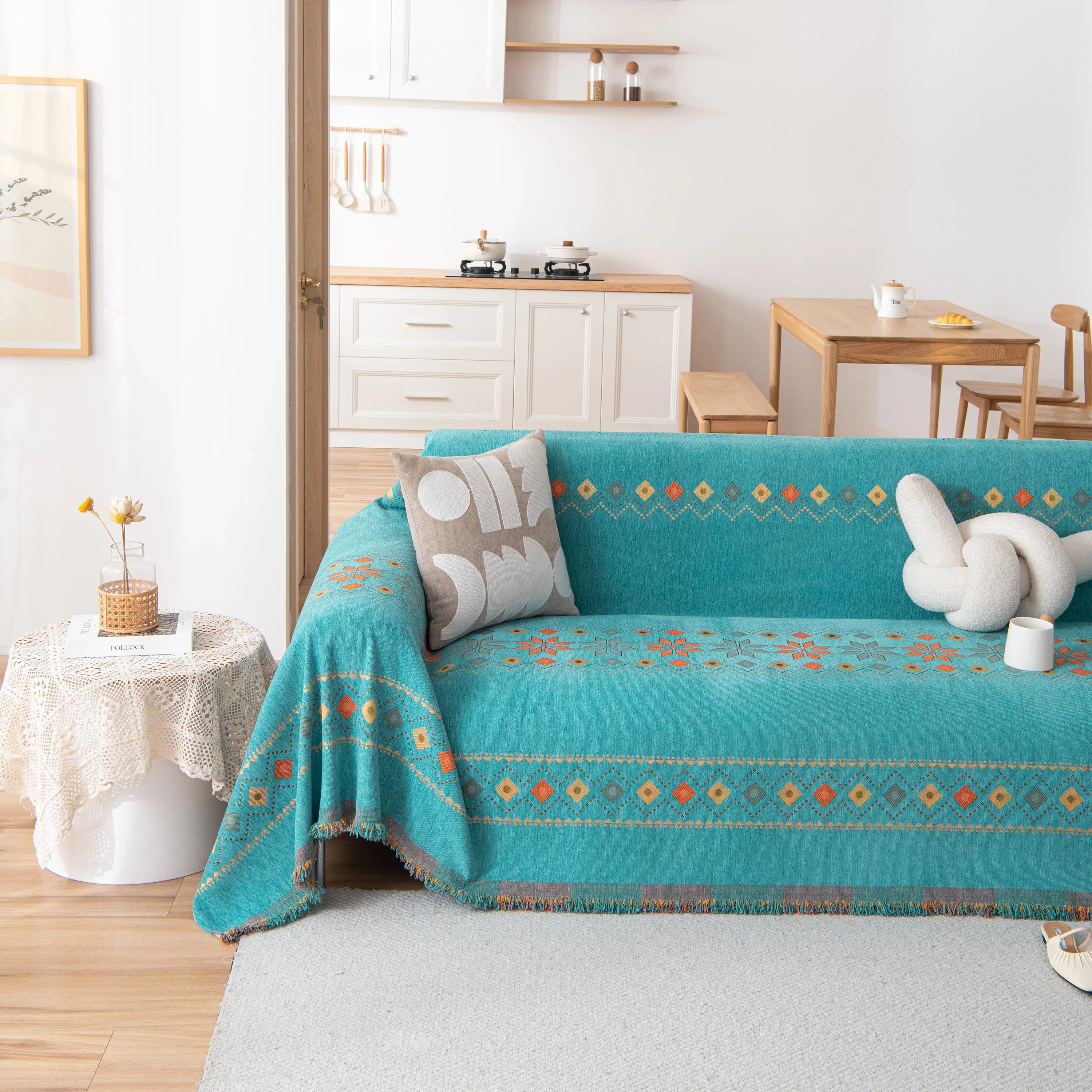 Bohemian Geometric Sofa Throw Cover, Cozy & Protective Ethnic-Inspired Couch Cover - TaroTextile
