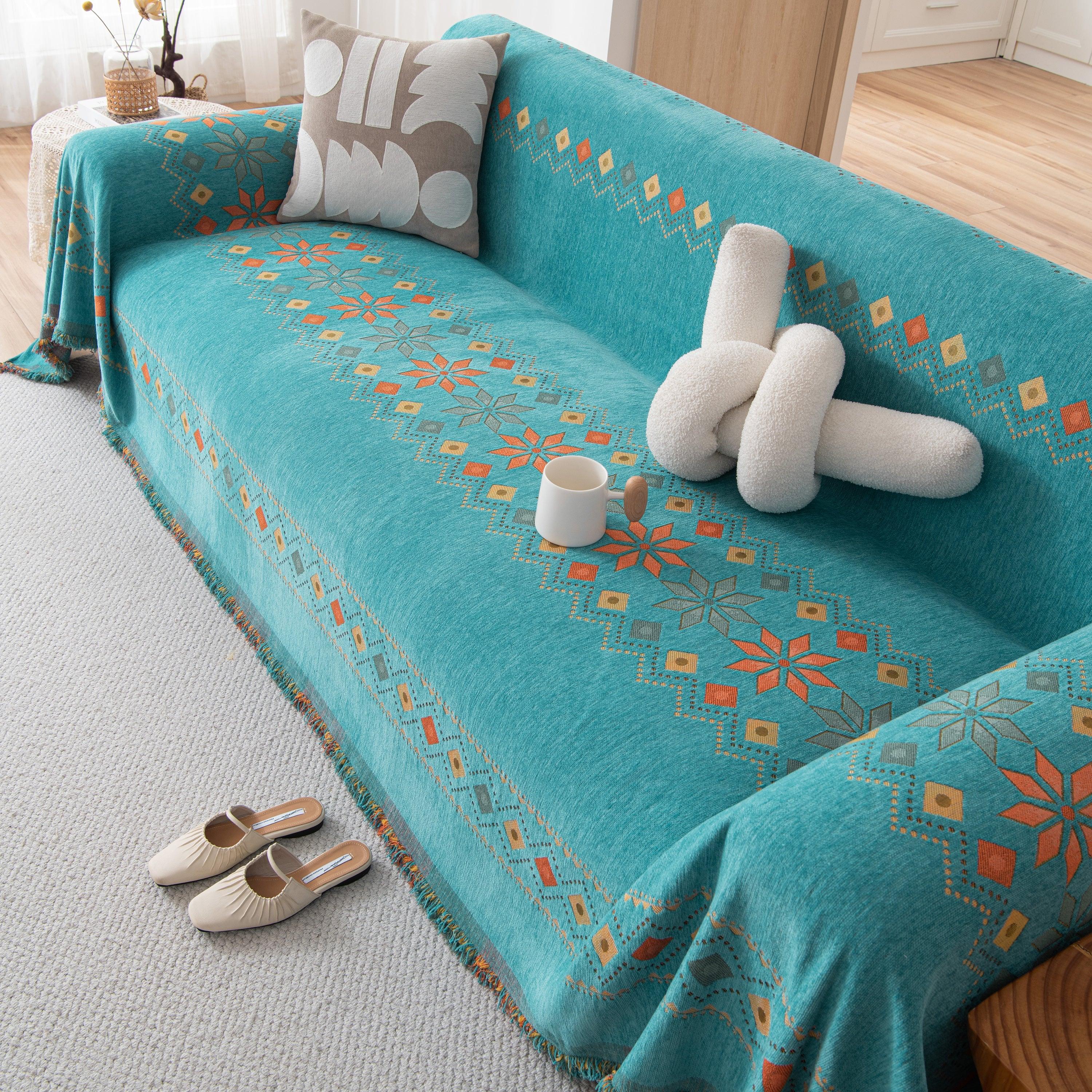 Bohemian Geometric Sofa Throw Cover, Cozy & Protective Ethnic-Inspired Couch Cover - TaroTextile