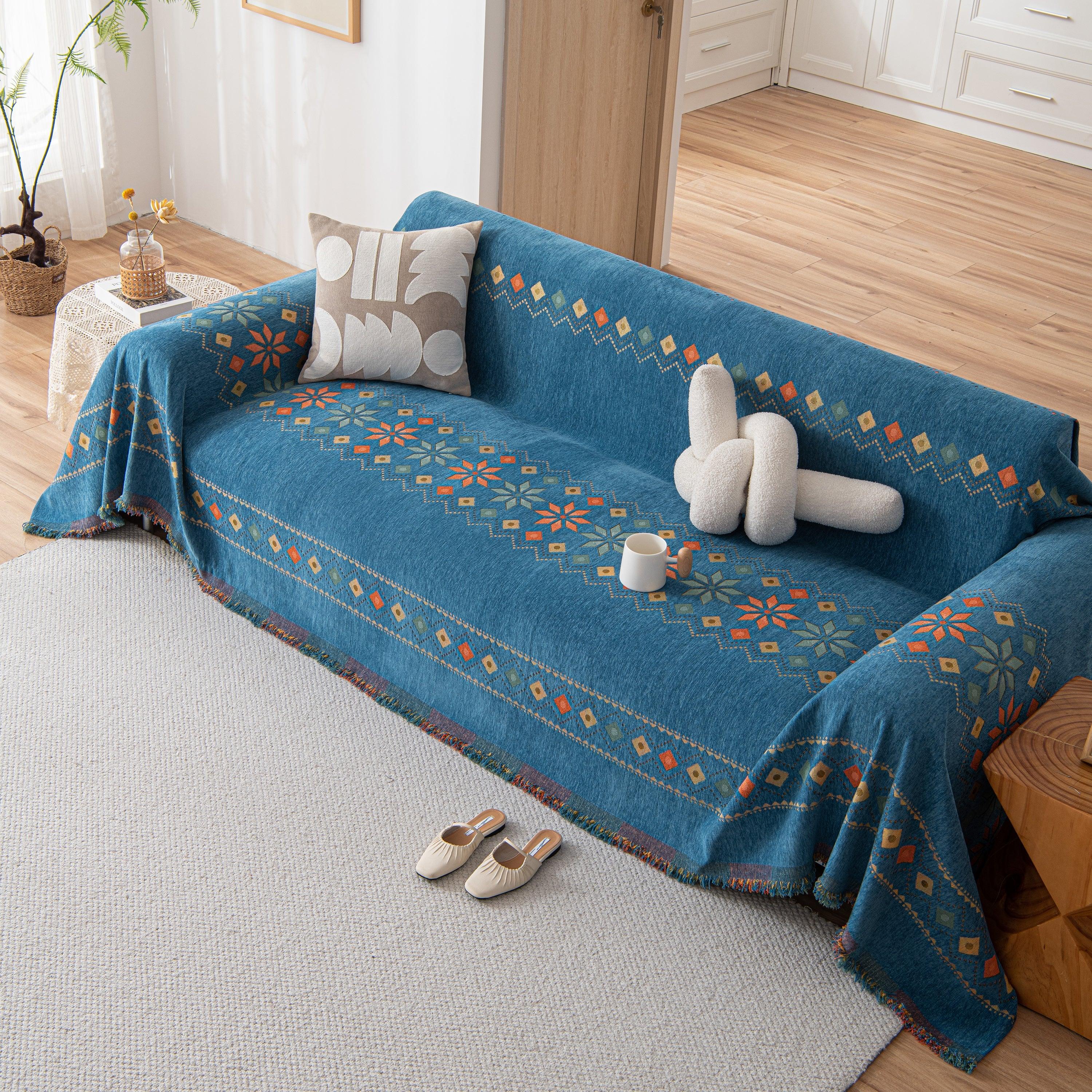 Bohemian Geometric Sofa Throw Cover, Cozy & Protective Ethnic-Inspired Couch Cover - TaroTextile