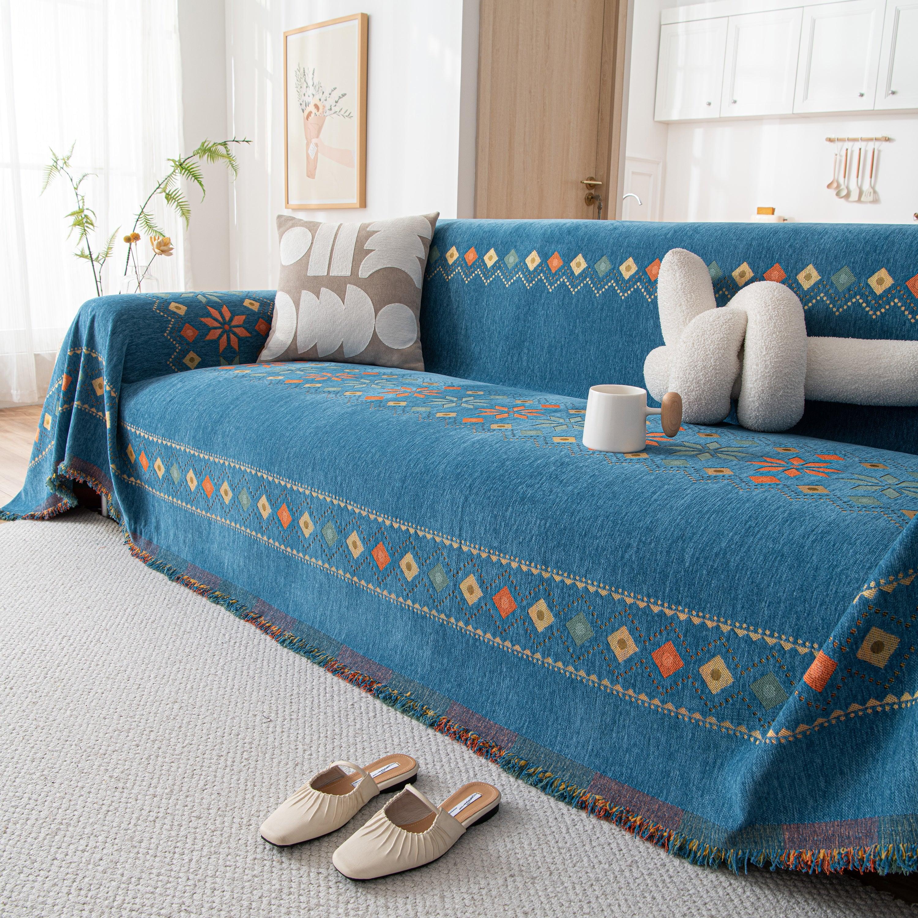 Bohemian Geometric Sofa Throw Cover, Cozy & Protective Ethnic-Inspired Couch Cover - TaroTextile
