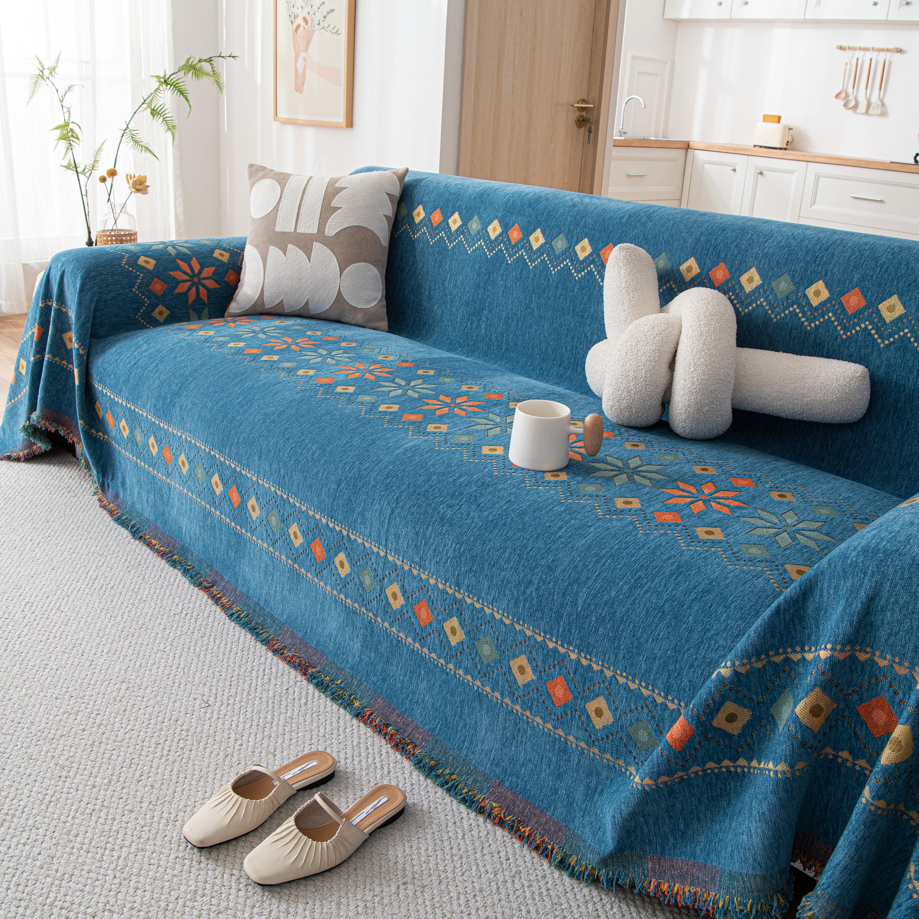 Bohemian Geometric Sofa Throw Cover, Cozy & Protective Ethnic-Inspired Couch Cover - TaroTextile