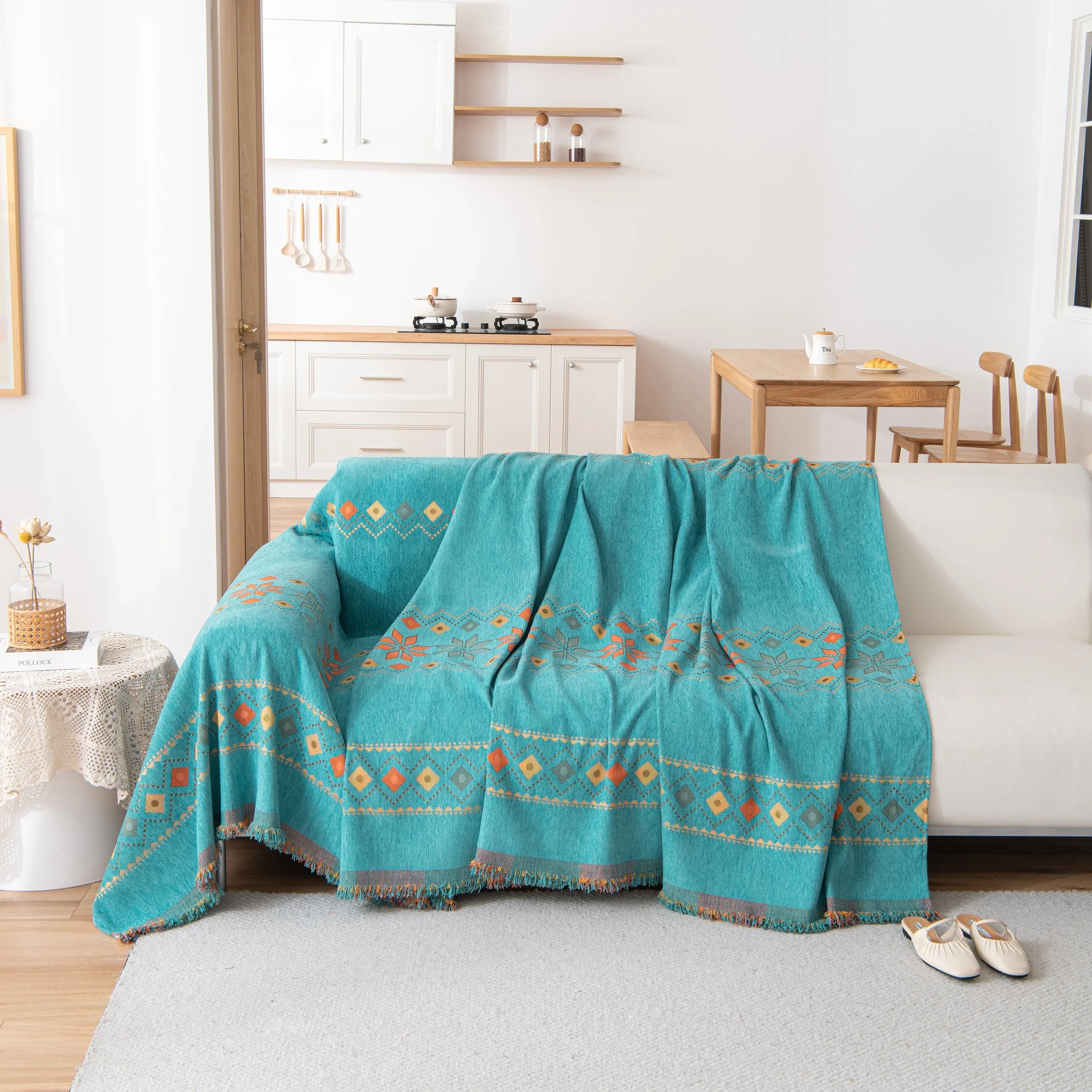 Bohemian Geometric Sofa Throw Cover, Cozy & Protective Ethnic-Inspired Couch Cover - TaroTextile