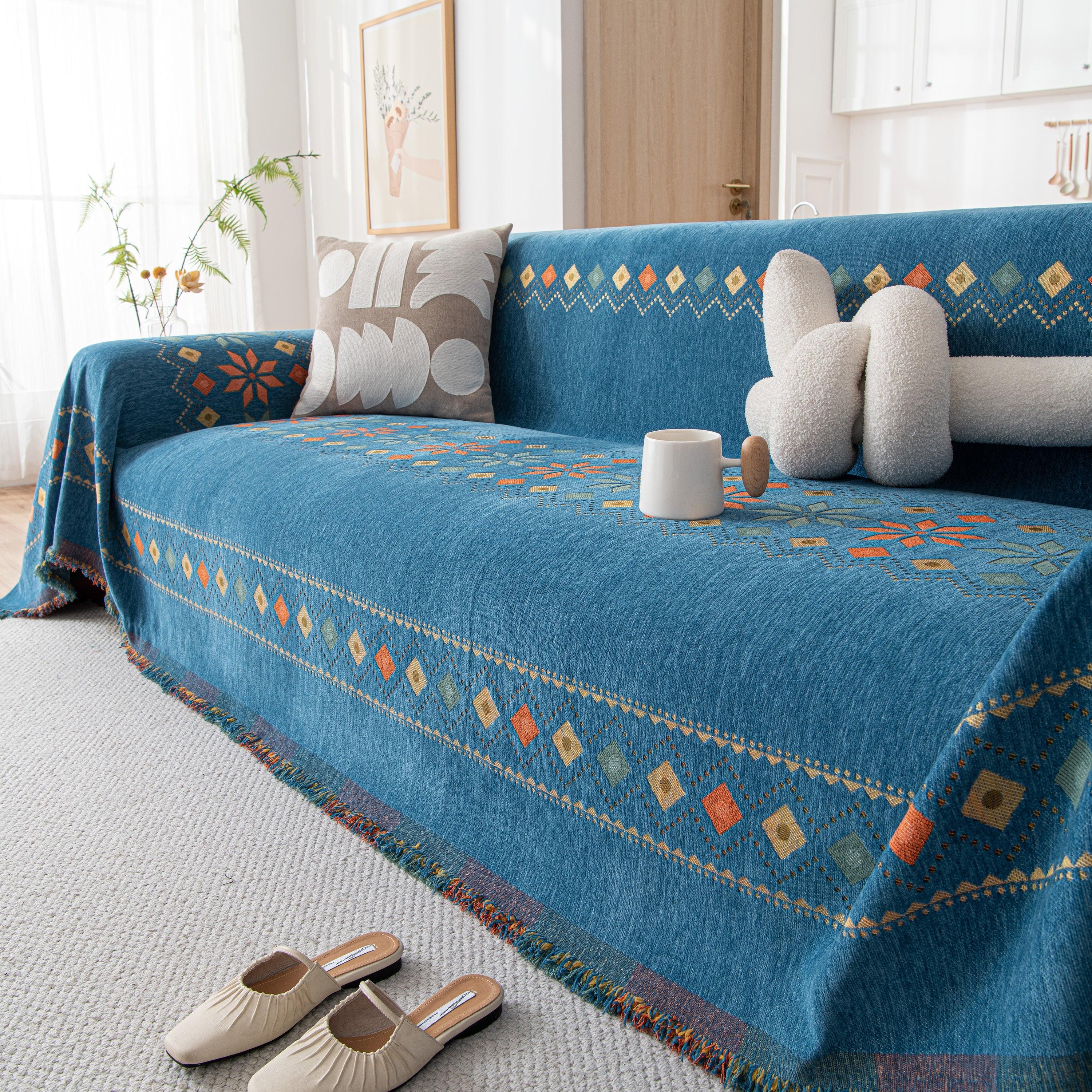 Bohemian Geometric Sofa Throw Cover, Cozy & Protective Ethnic-Inspired Couch Cover - TaroTextile