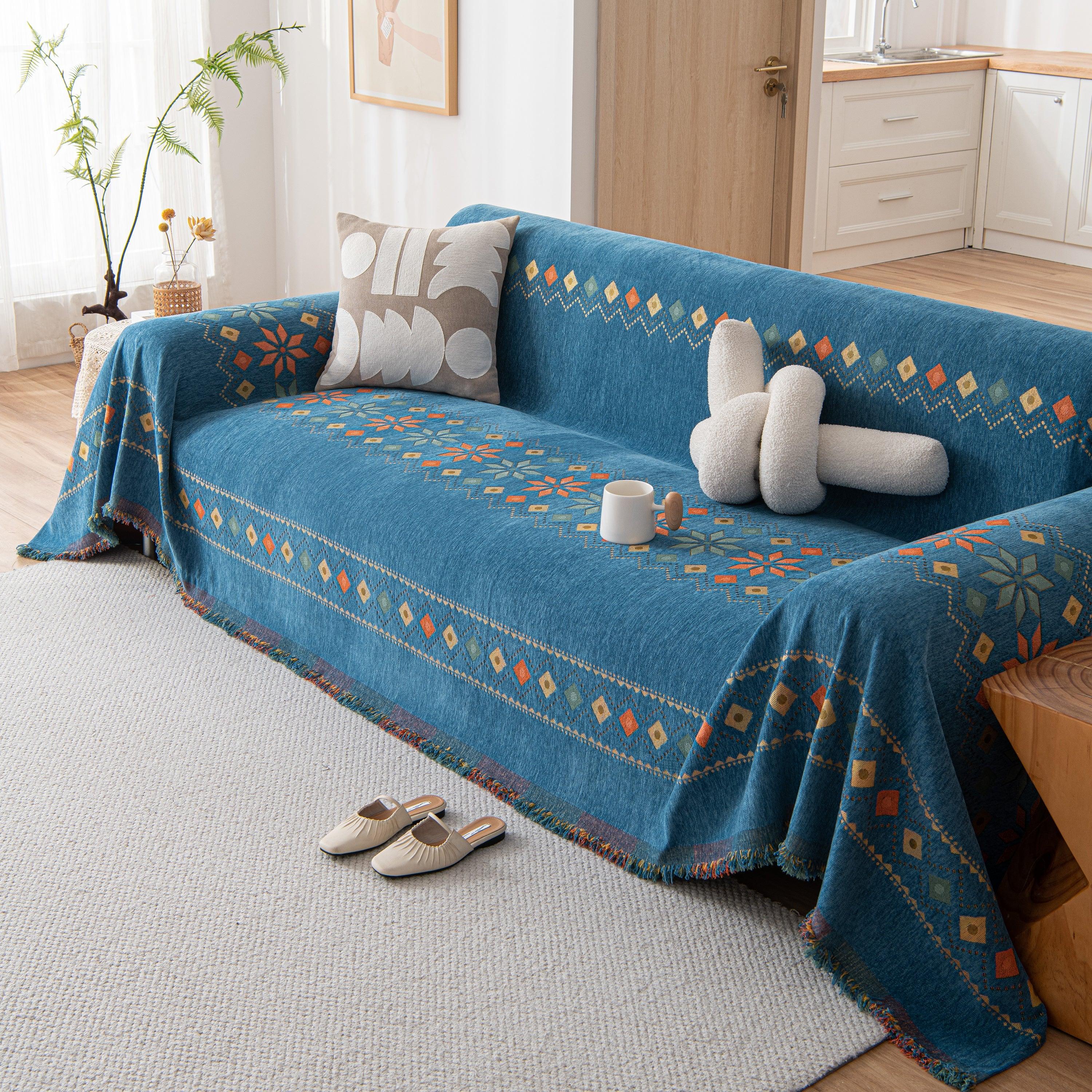 Bohemian Geometric Sofa Throw Cover, Cozy & Protective Ethnic-Inspired Couch Cover - TaroTextile