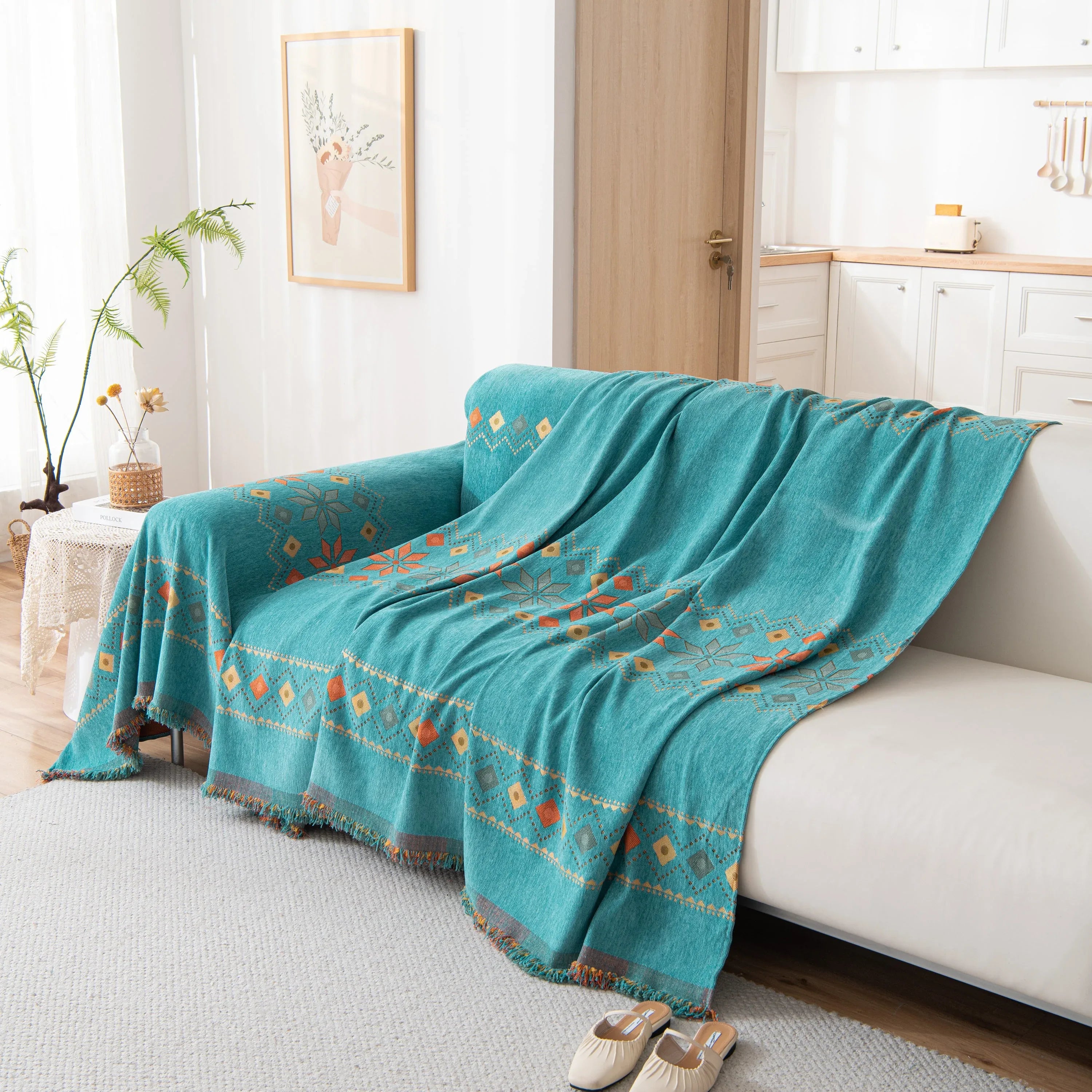Bohemian Geometric Sofa Throw Cover, Cozy & Protective Ethnic-Inspired Couch Cover - TaroTextile