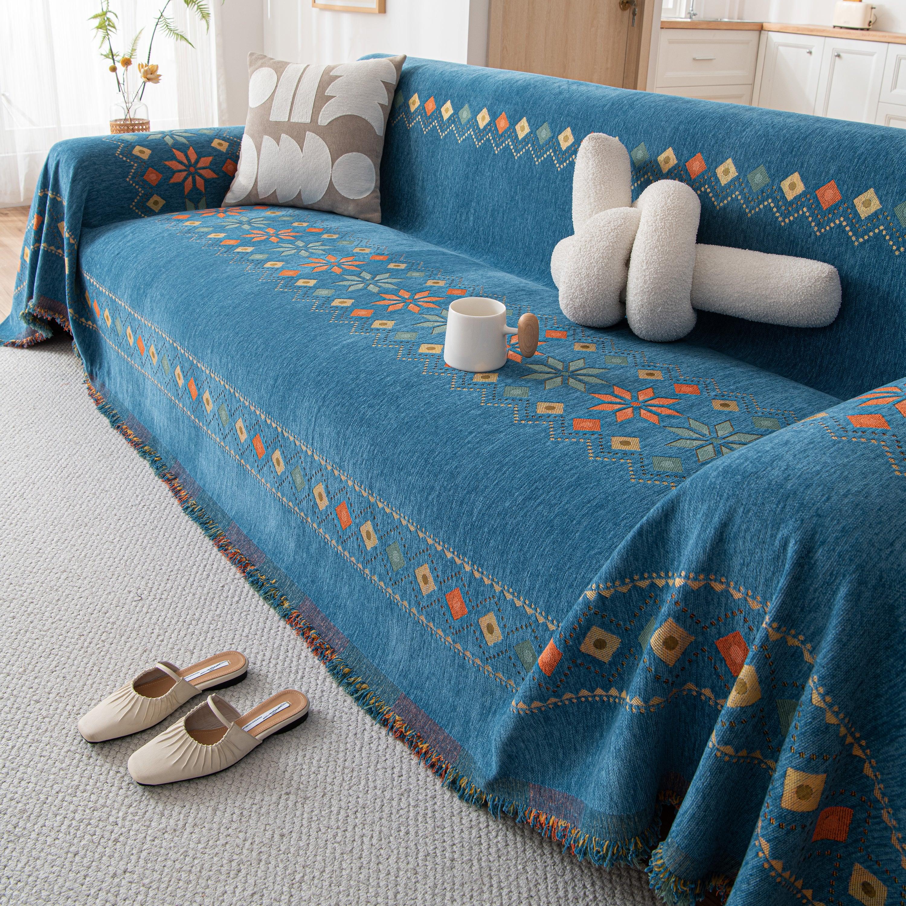 Bohemian Geometric Sofa Throw Cover, Cozy & Protective Ethnic-Inspired Couch Cover - TaroTextile