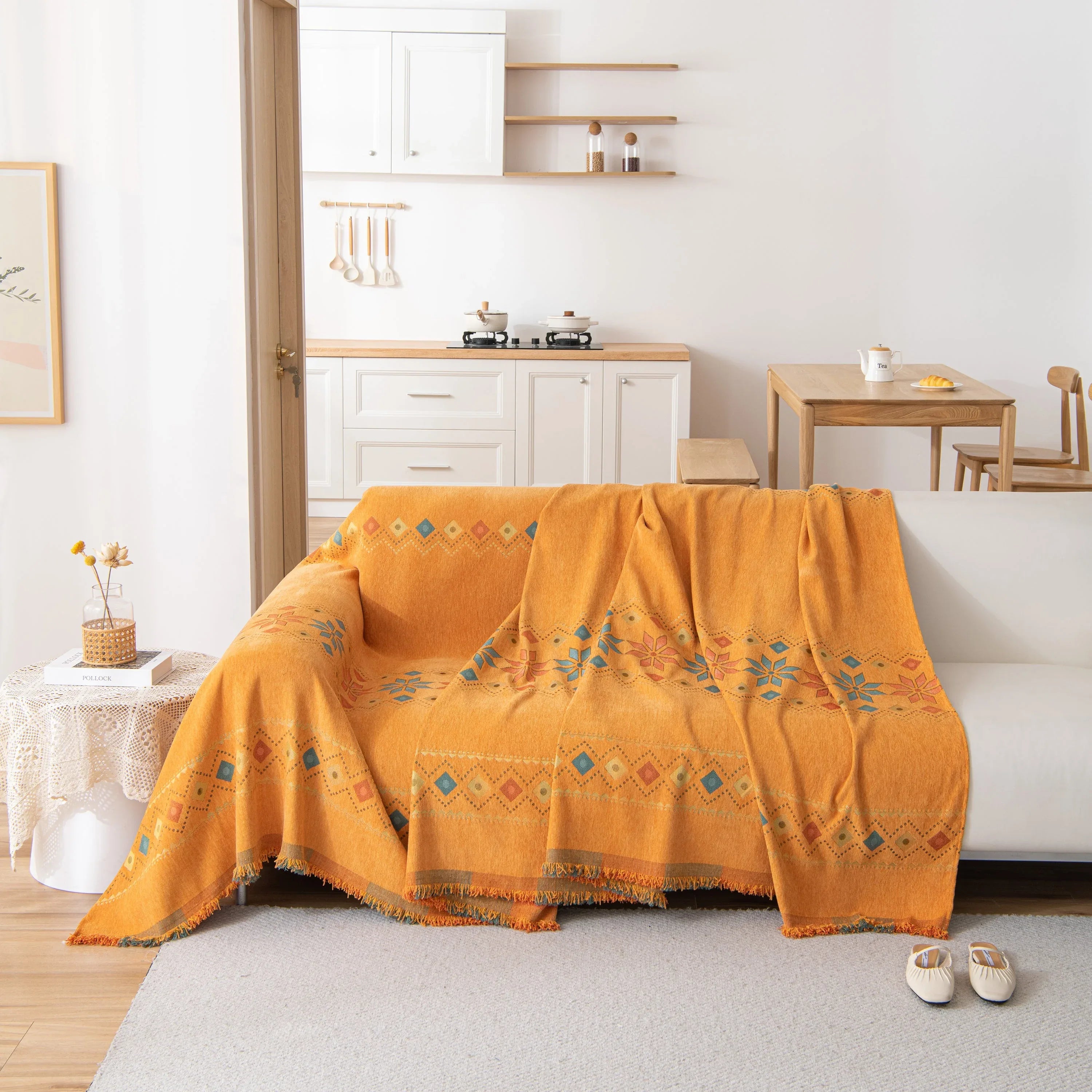 Bohemian Geometric Sofa Throw Cover, Cozy & Protective Ethnic-Inspired Couch Cover - TaroTextile