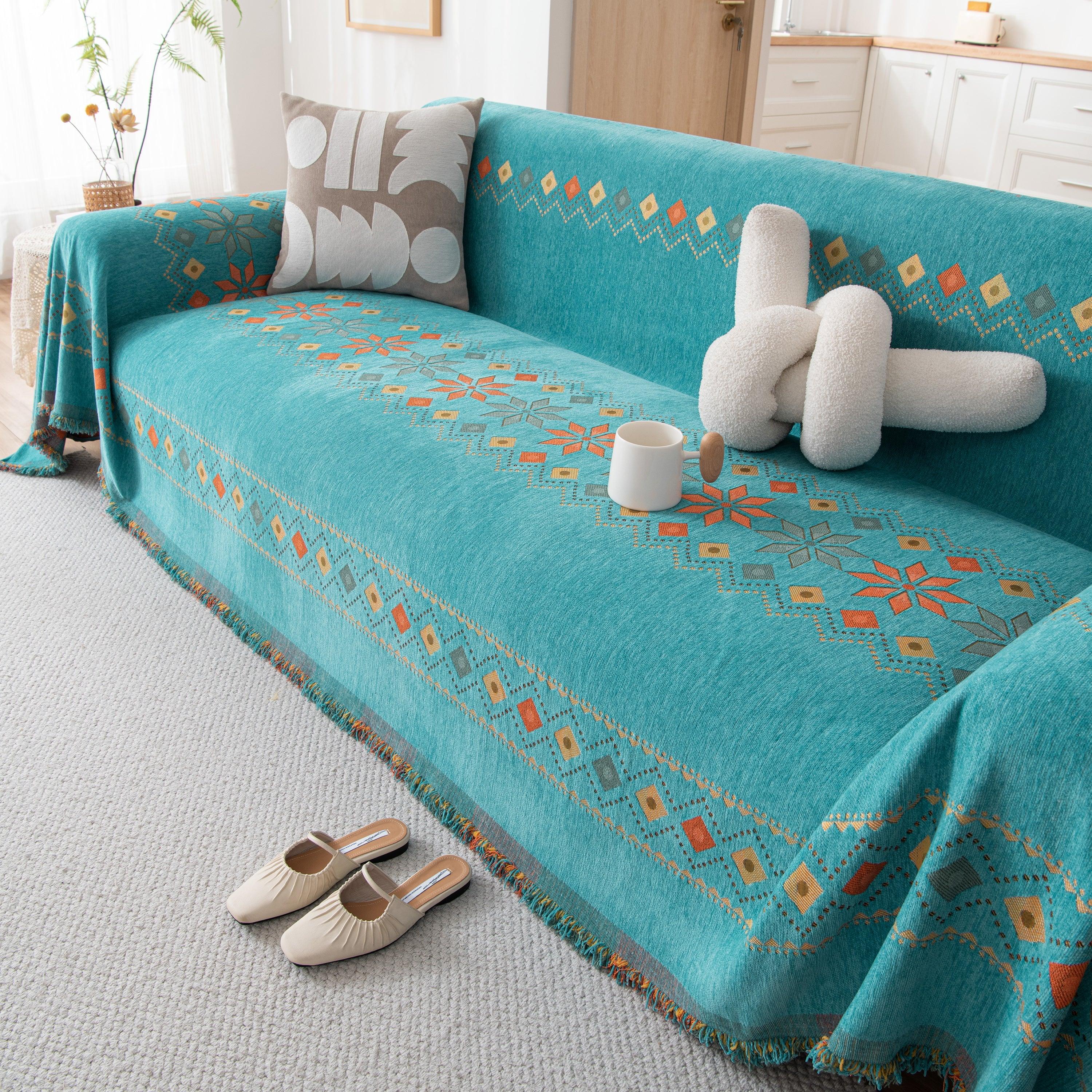 Bohemian Geometric Sofa Throw Cover, Cozy & Protective Ethnic-Inspired Couch Cover - TaroTextile