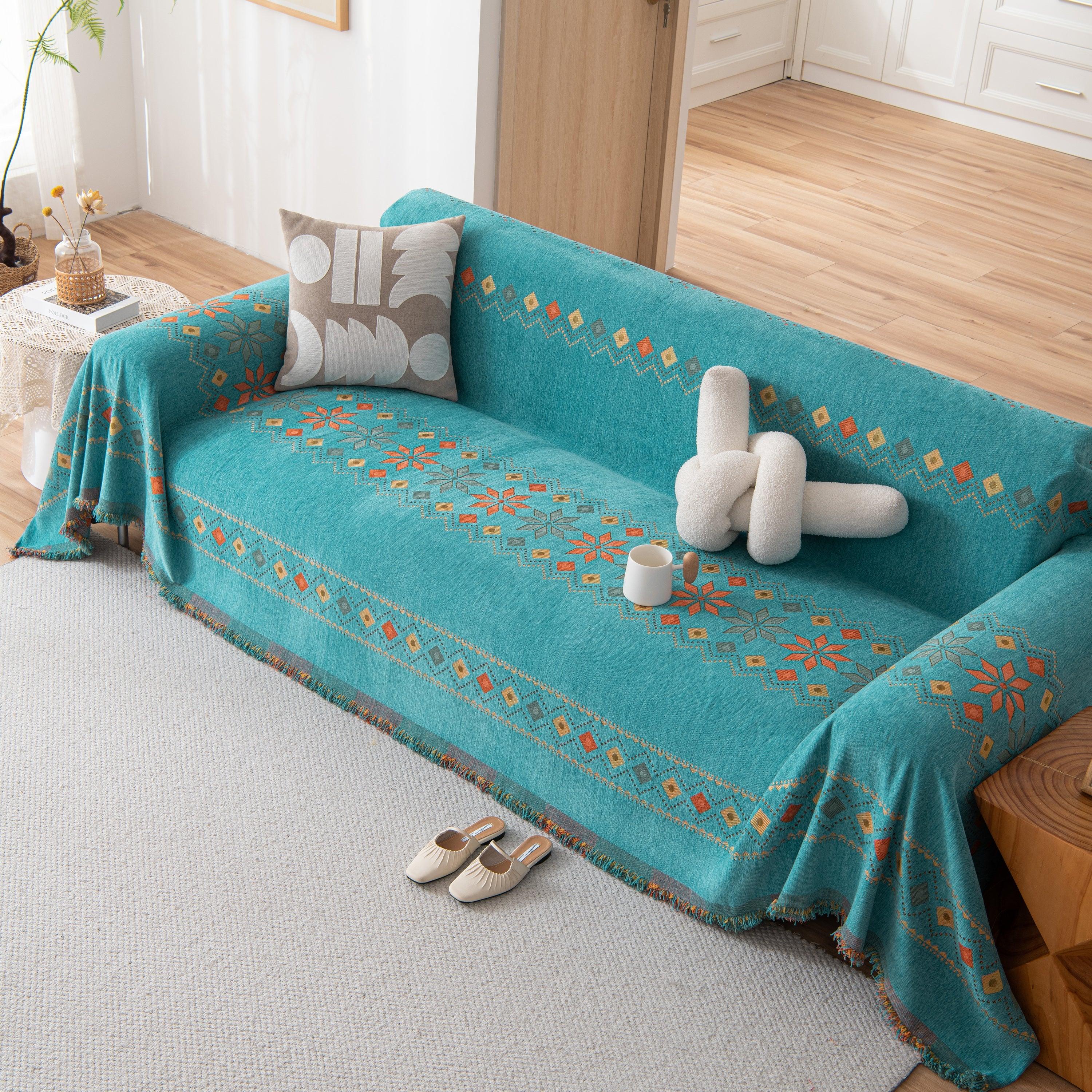 Bohemian Geometric Sofa Throw Cover, Cozy & Protective Ethnic-Inspired Couch Cover - TaroTextile