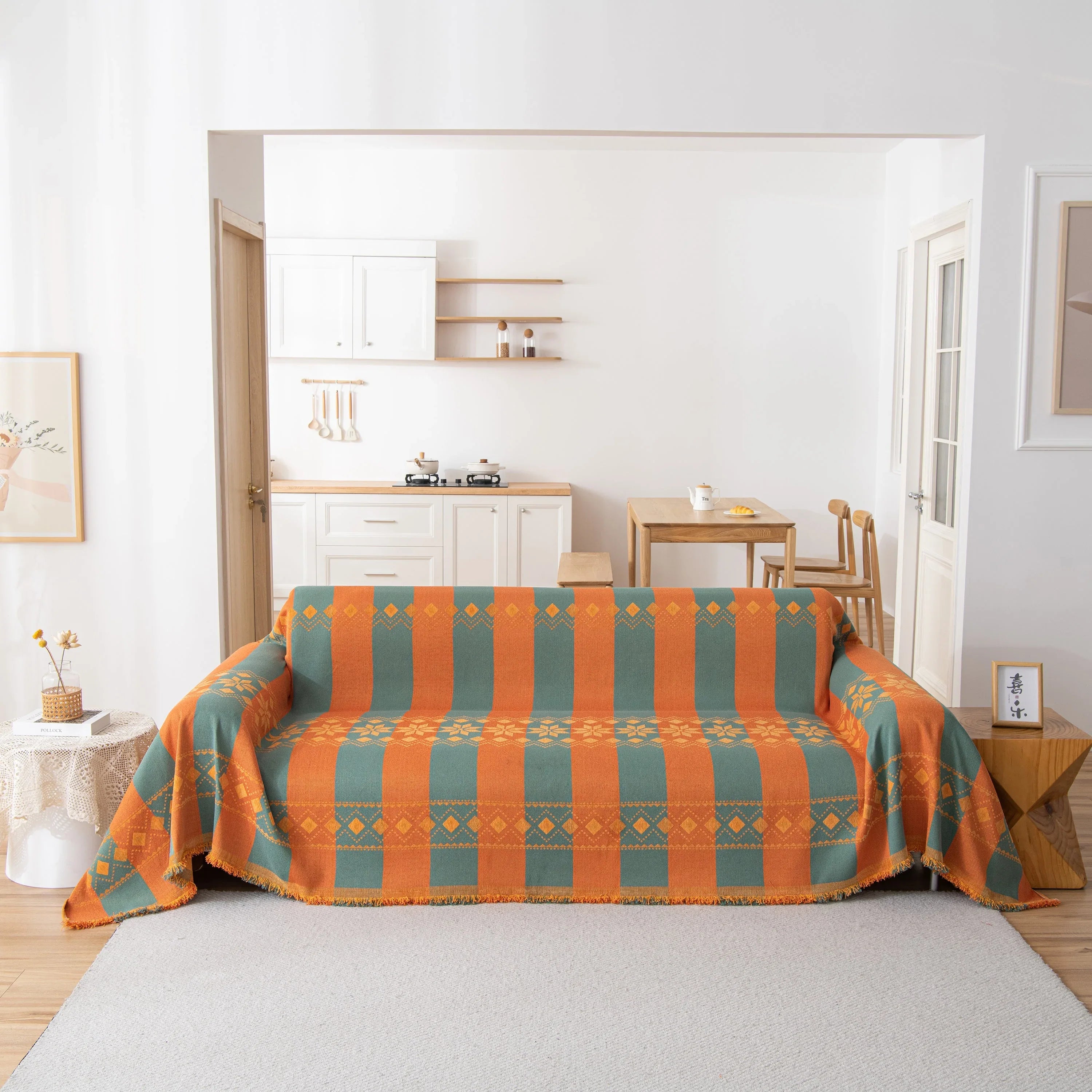 Bohemian Geometric Sofa Throw Cover, Cozy & Protective Ethnic-Inspired Couch Cover - TaroTextile
