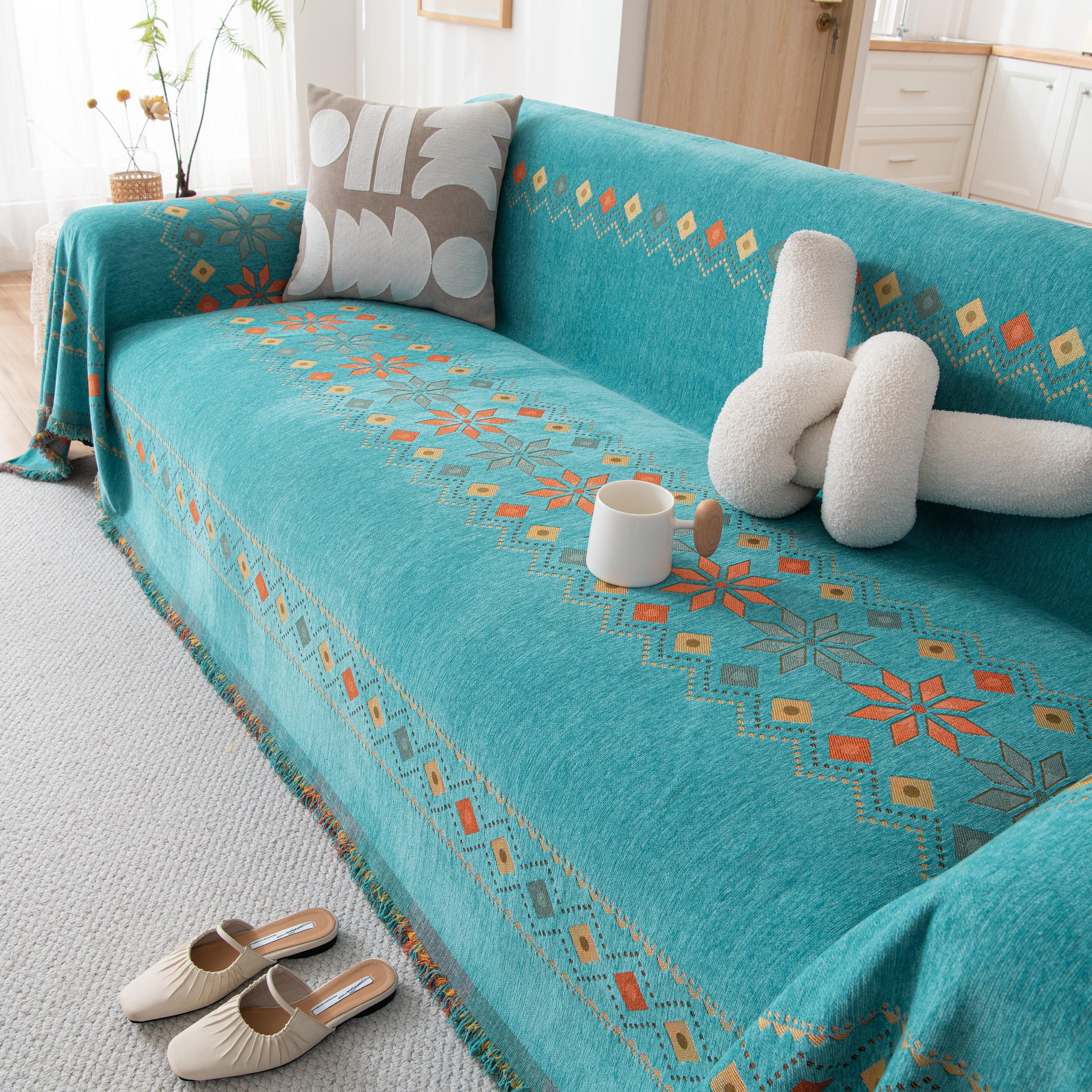 Bohemian Geometric Sofa Throw Cover, Cozy & Protective Ethnic-Inspired Couch Cover - TaroTextile