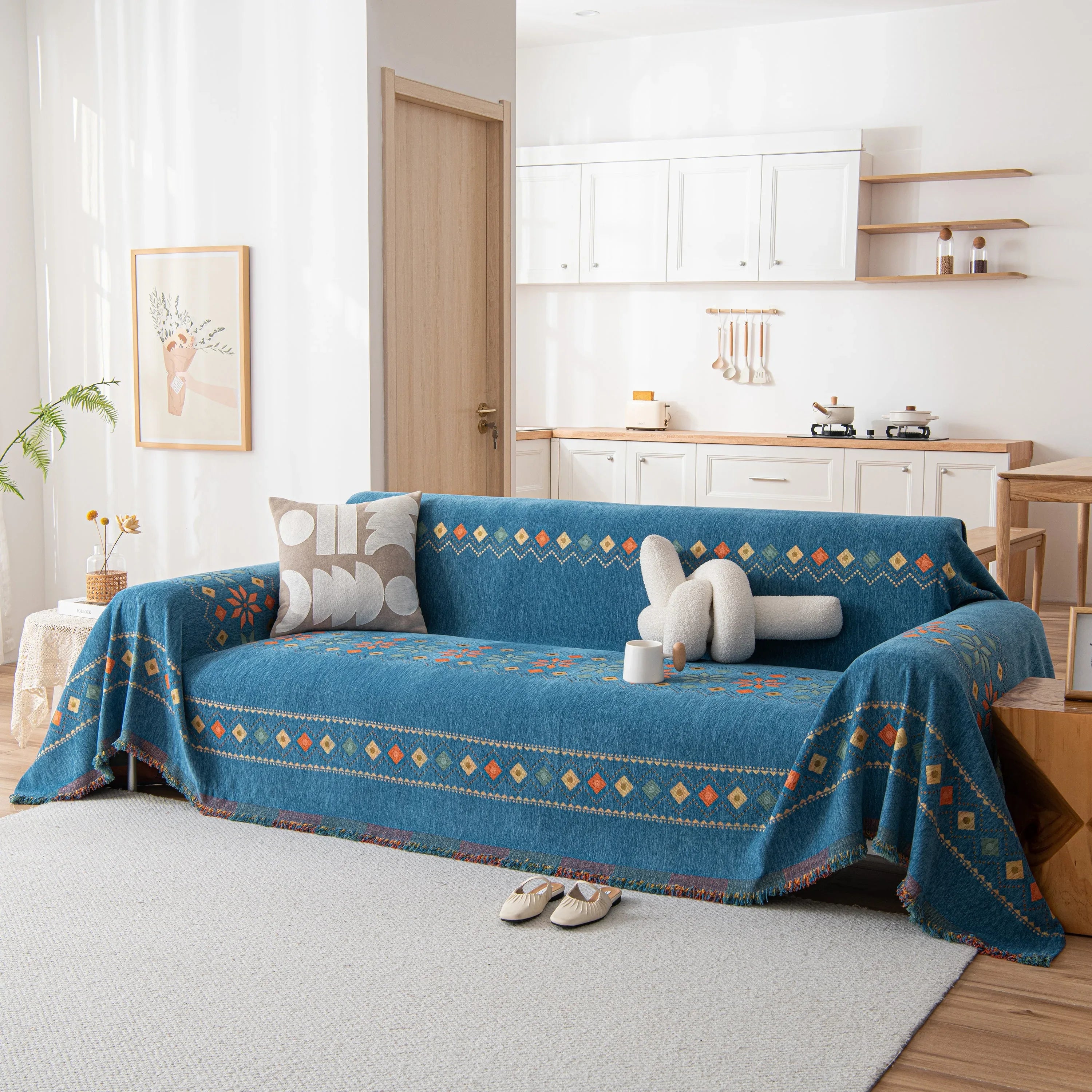 Bohemian Geometric Sofa Throw Cover, Cozy & Protective Ethnic-Inspired Couch Cover - TaroTextile