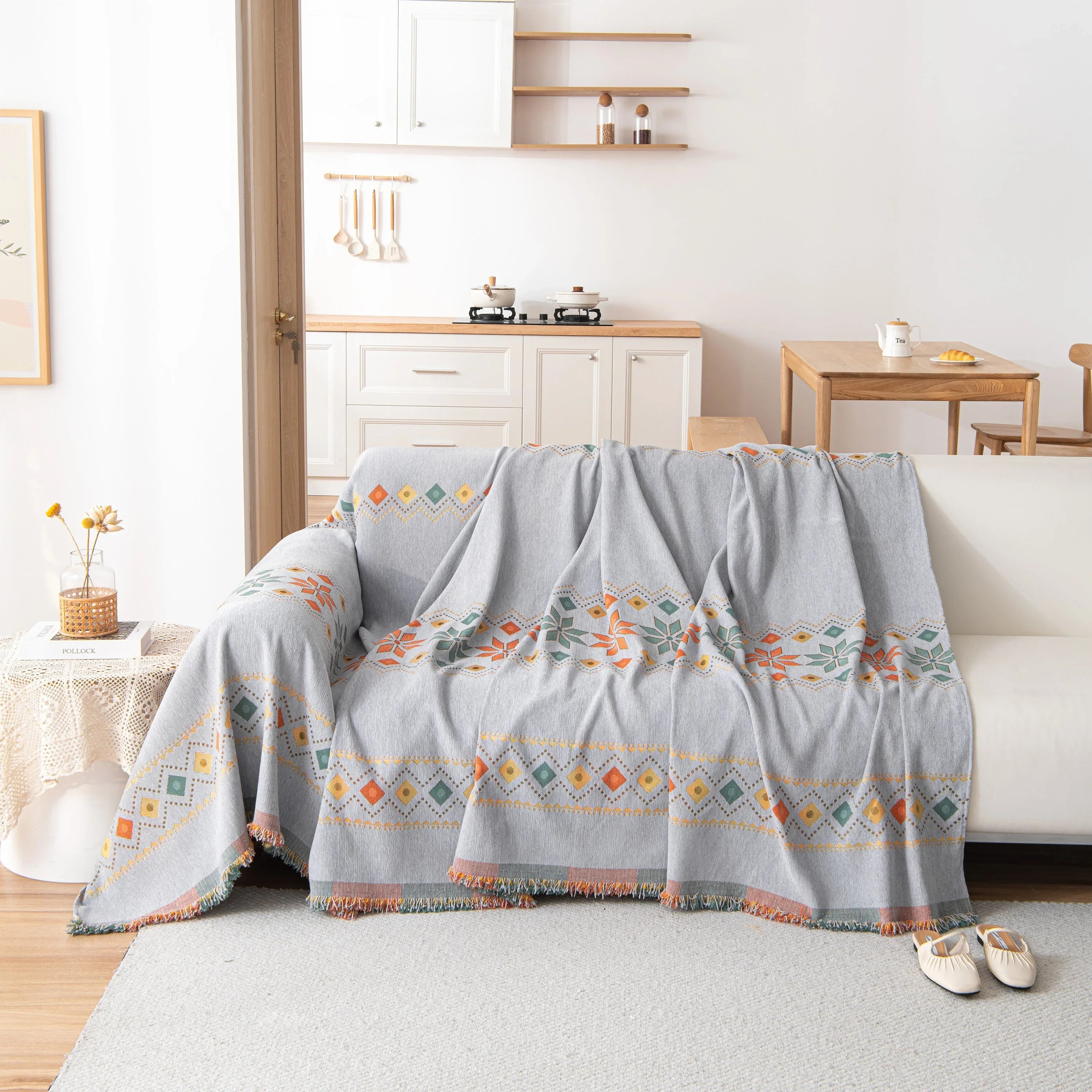 Bohemian Geometric Sofa Throw Cover, Cozy & Protective Ethnic-Inspired Couch Cover - TaroTextile