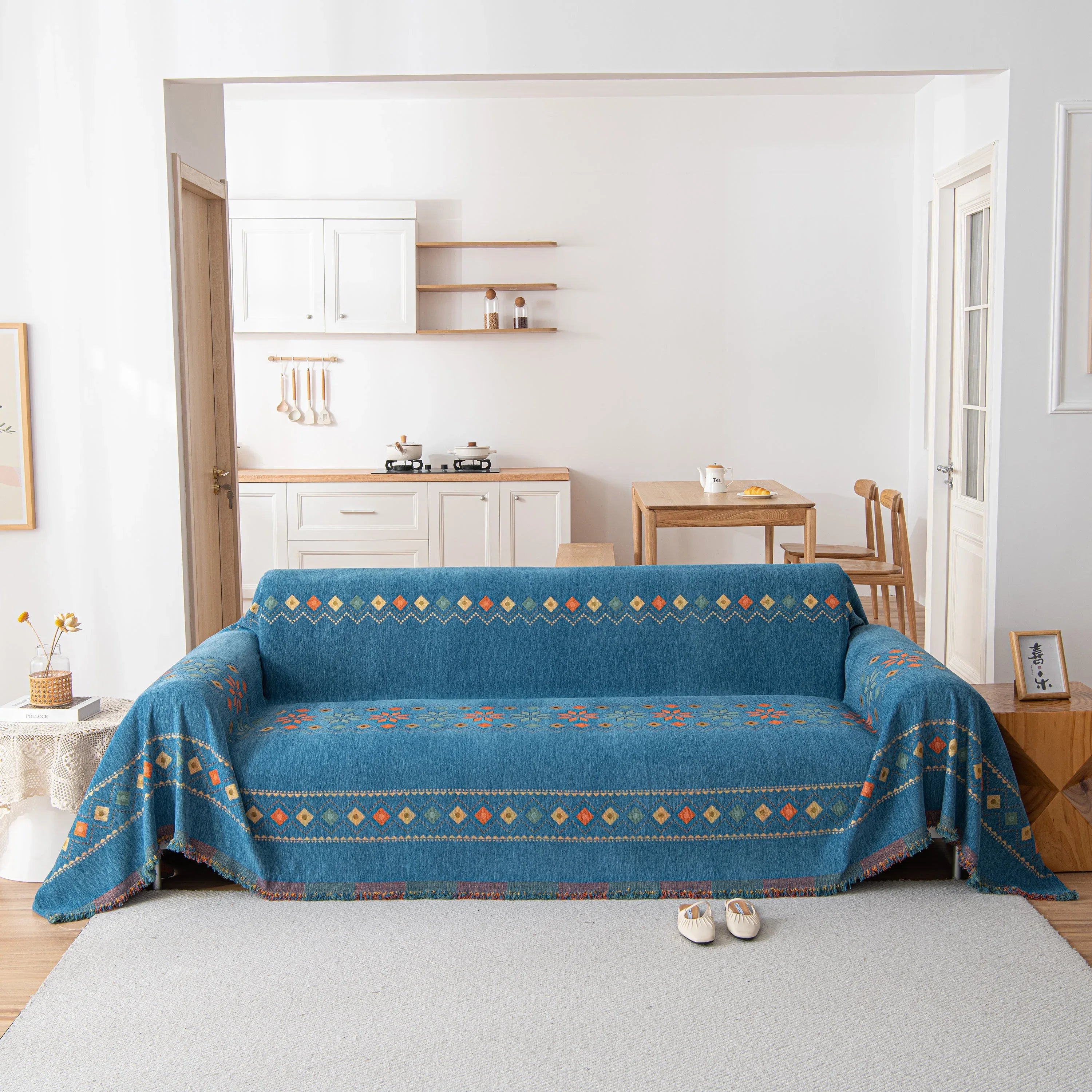 Bohemian Geometric Sofa Throw Cover, Cozy & Protective Ethnic-Inspired Couch Cover - TaroTextile