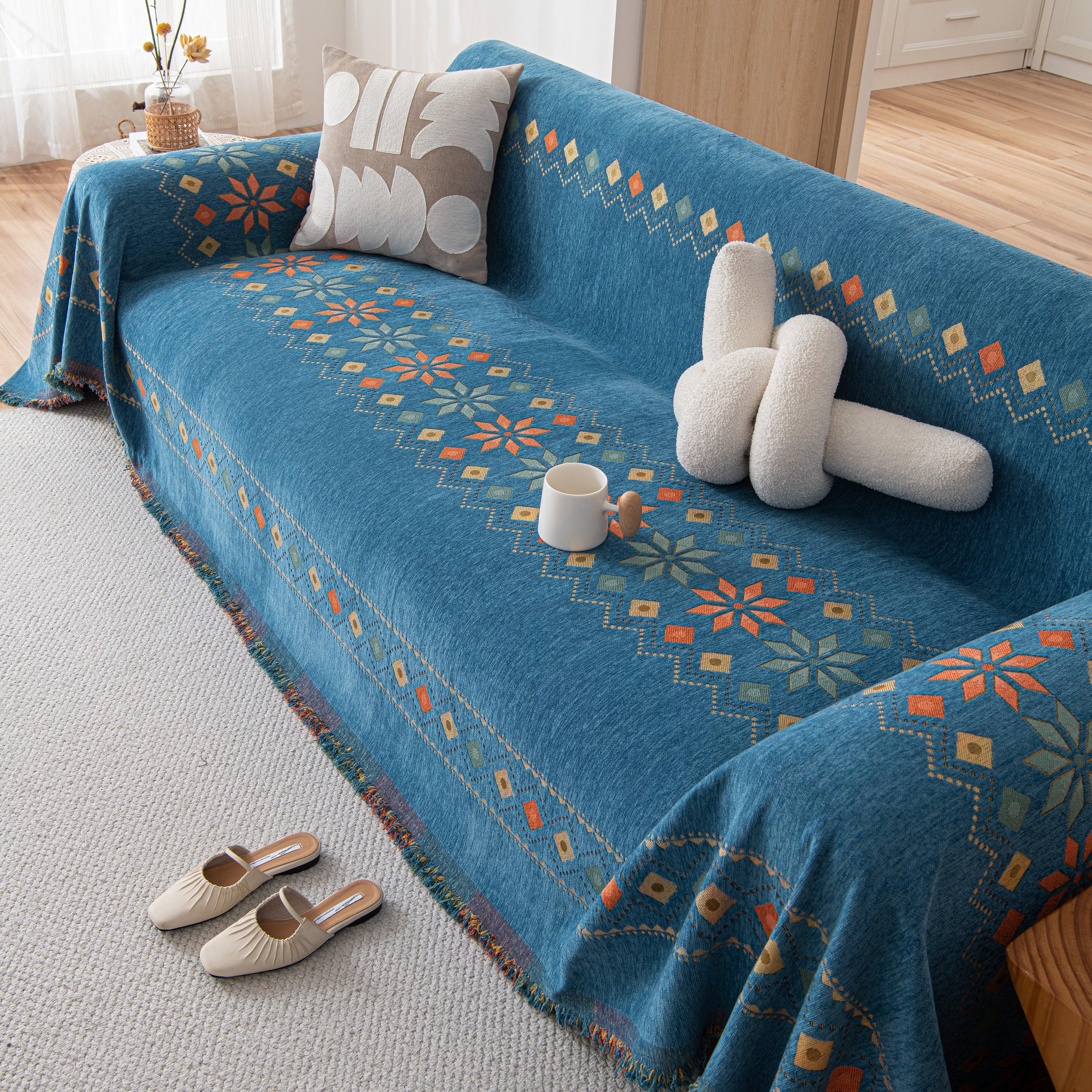 Bohemian Geometric Sofa Throw Cover, Cozy & Protective Ethnic-Inspired Couch Cover - TaroTextile
