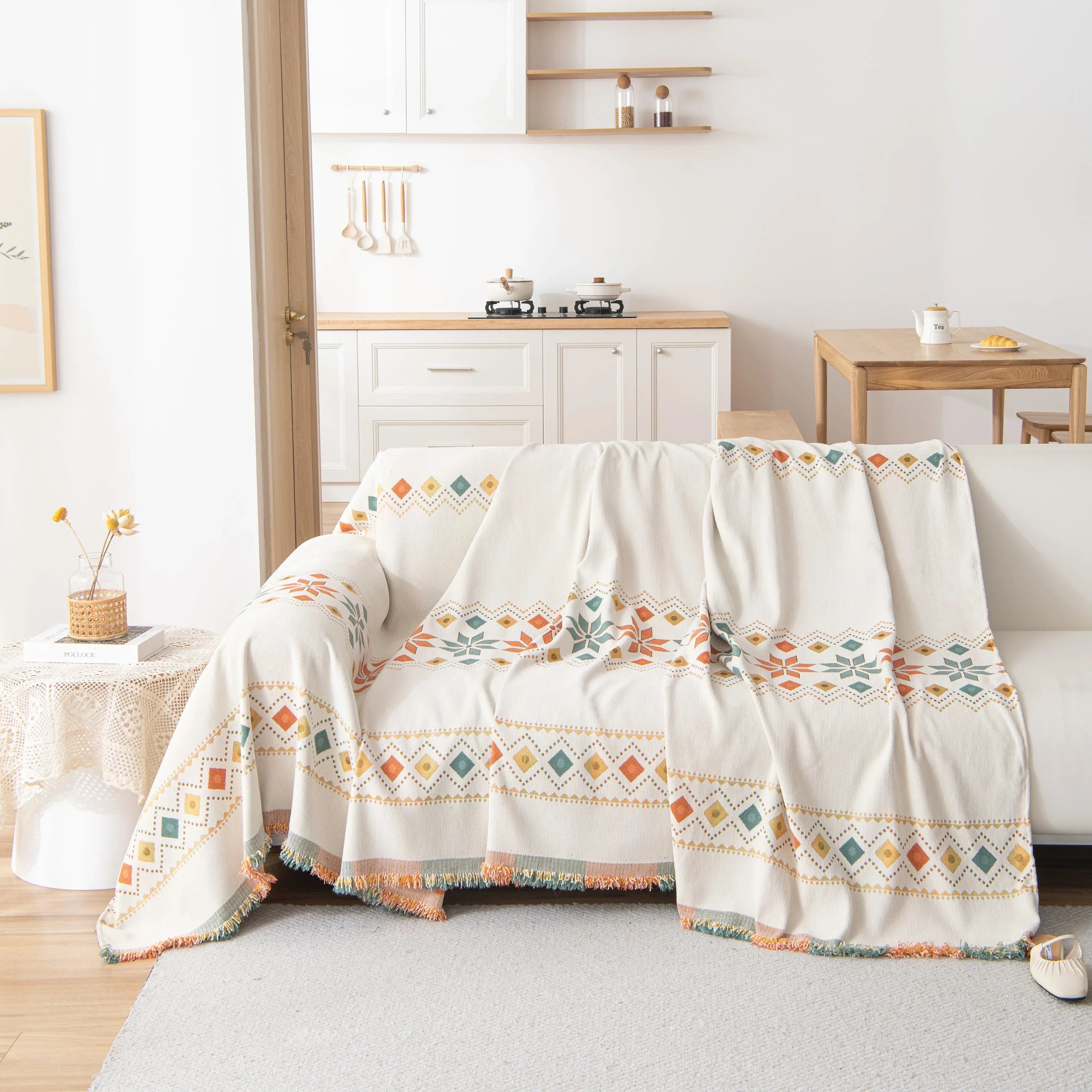 Bohemian Geometric Sofa Throw Cover, Cozy & Protective Ethnic-Inspired Couch Cover - TaroTextile
