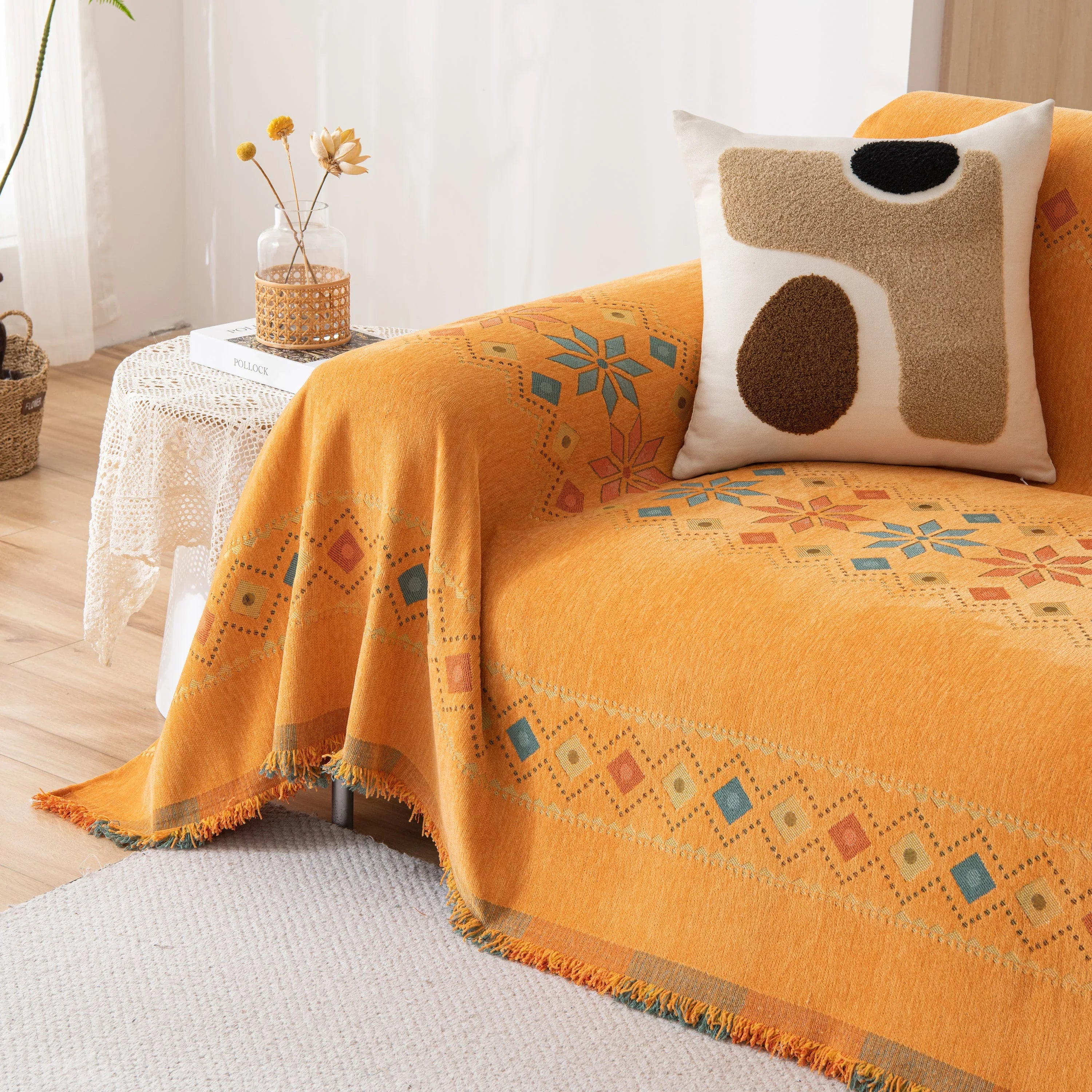 Bohemian Geometric Sofa Throw Cover, Cozy & Protective Ethnic-Inspired Couch Cover - TaroTextile