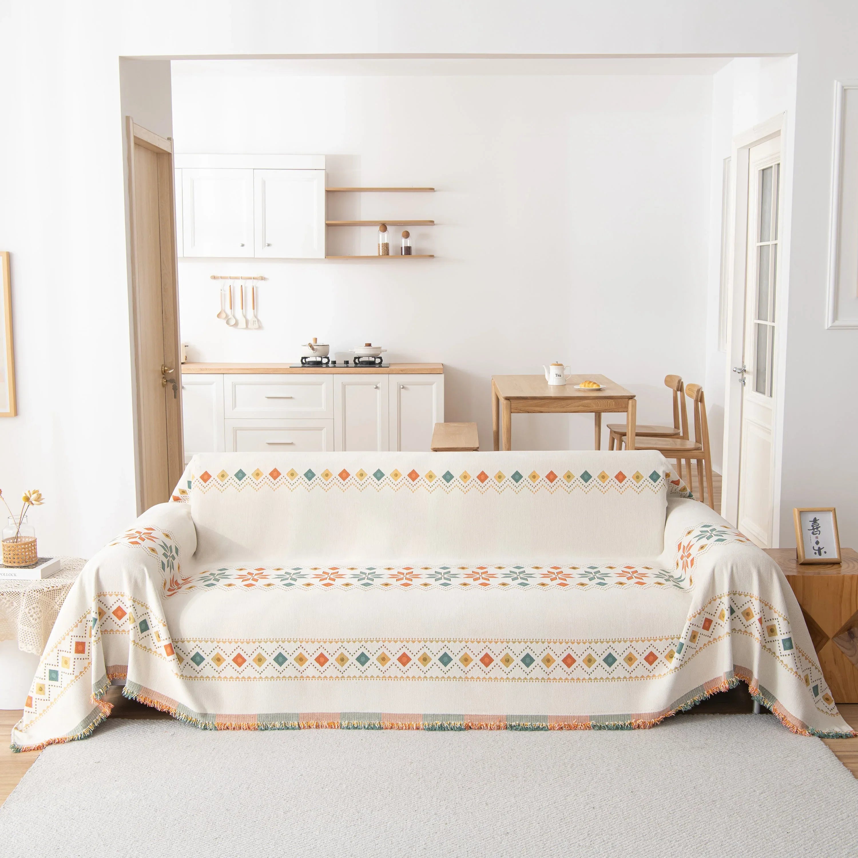 Bohemian Geometric Sofa Throw Cover, Cozy & Protective Ethnic-Inspired Couch Cover - TaroTextile