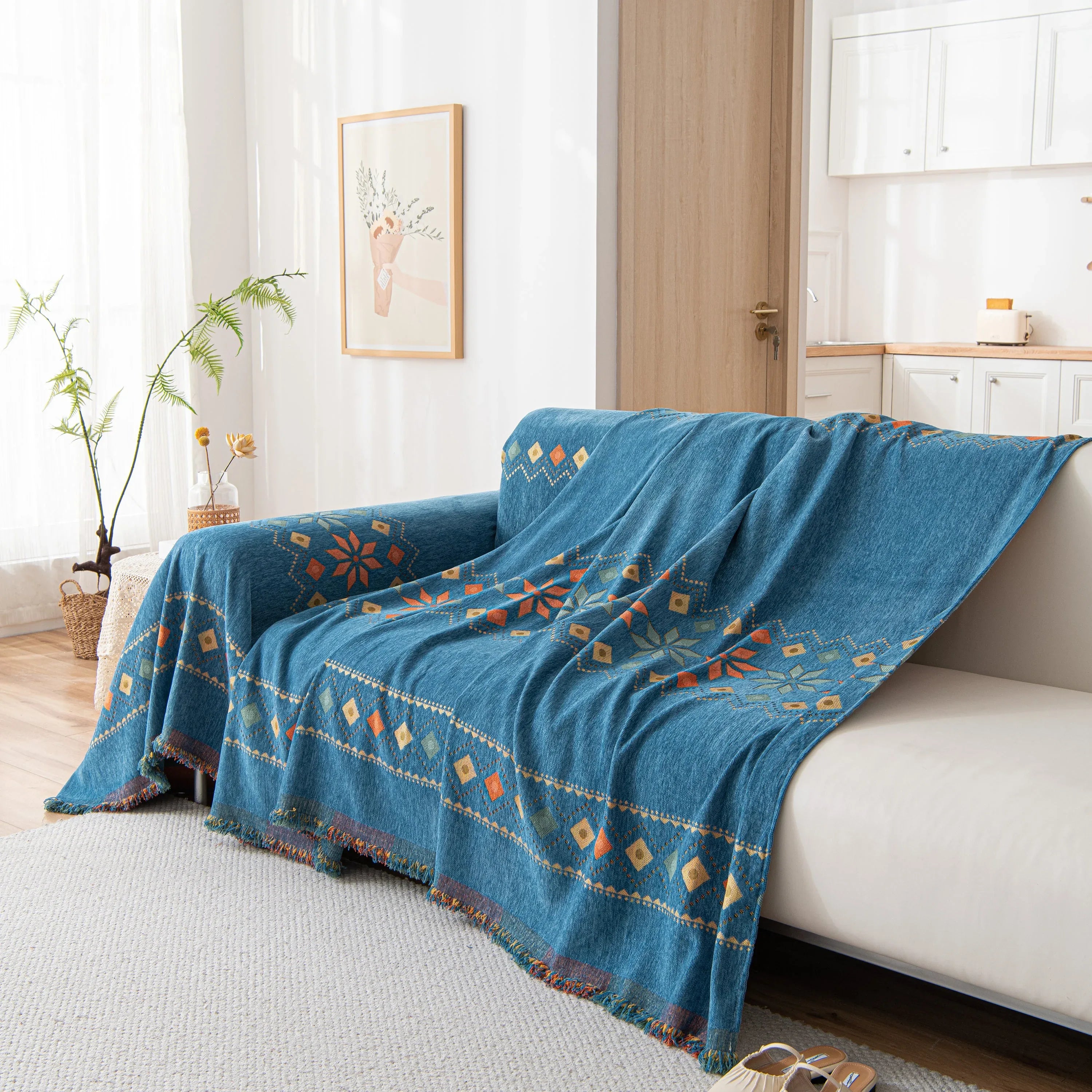Bohemian Geometric Sofa Throw Cover, Cozy & Protective Ethnic-Inspired Couch Cover - TaroTextile