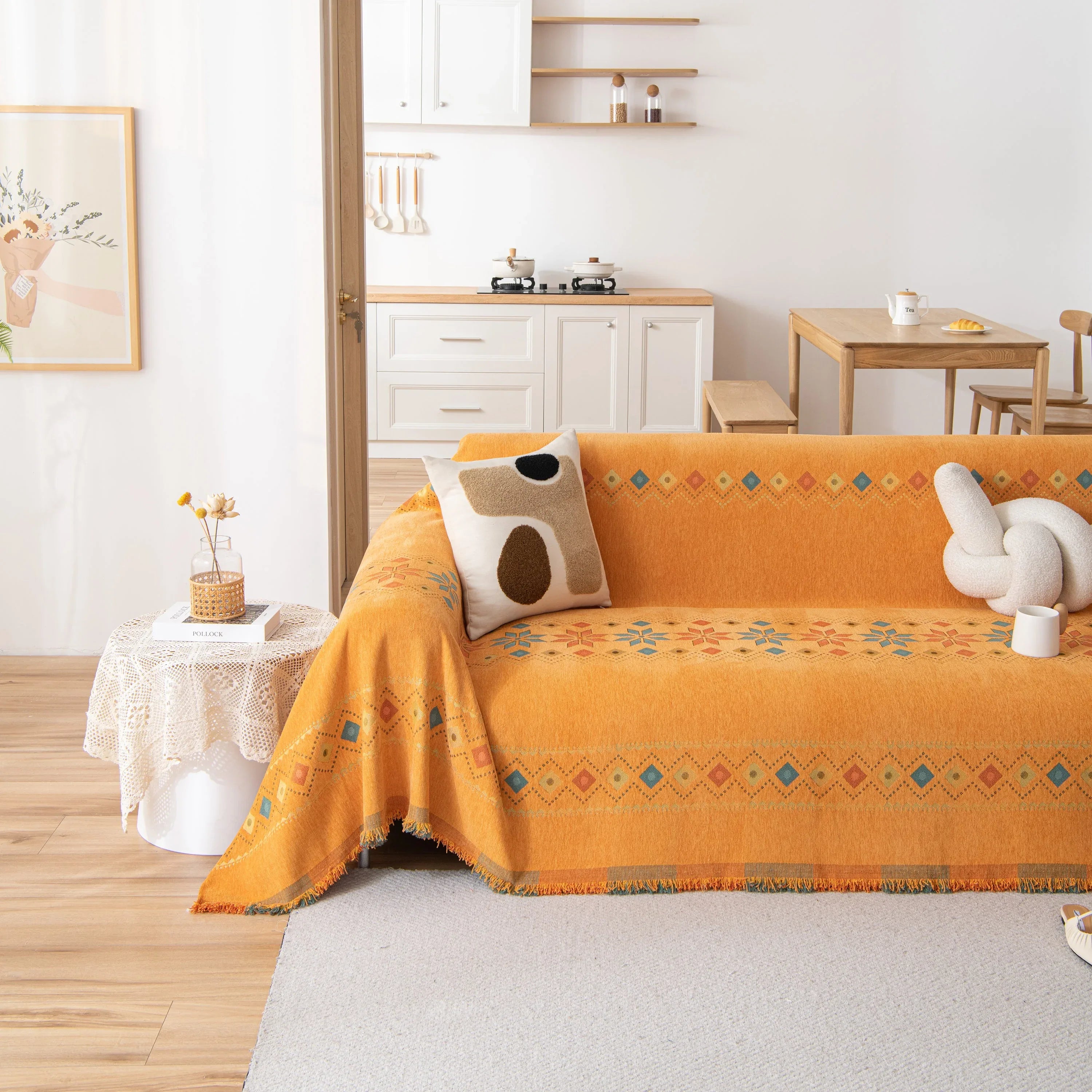 Bohemian Geometric Sofa Throw Cover, Cozy & Protective Ethnic-Inspired Couch Cover - TaroTextile