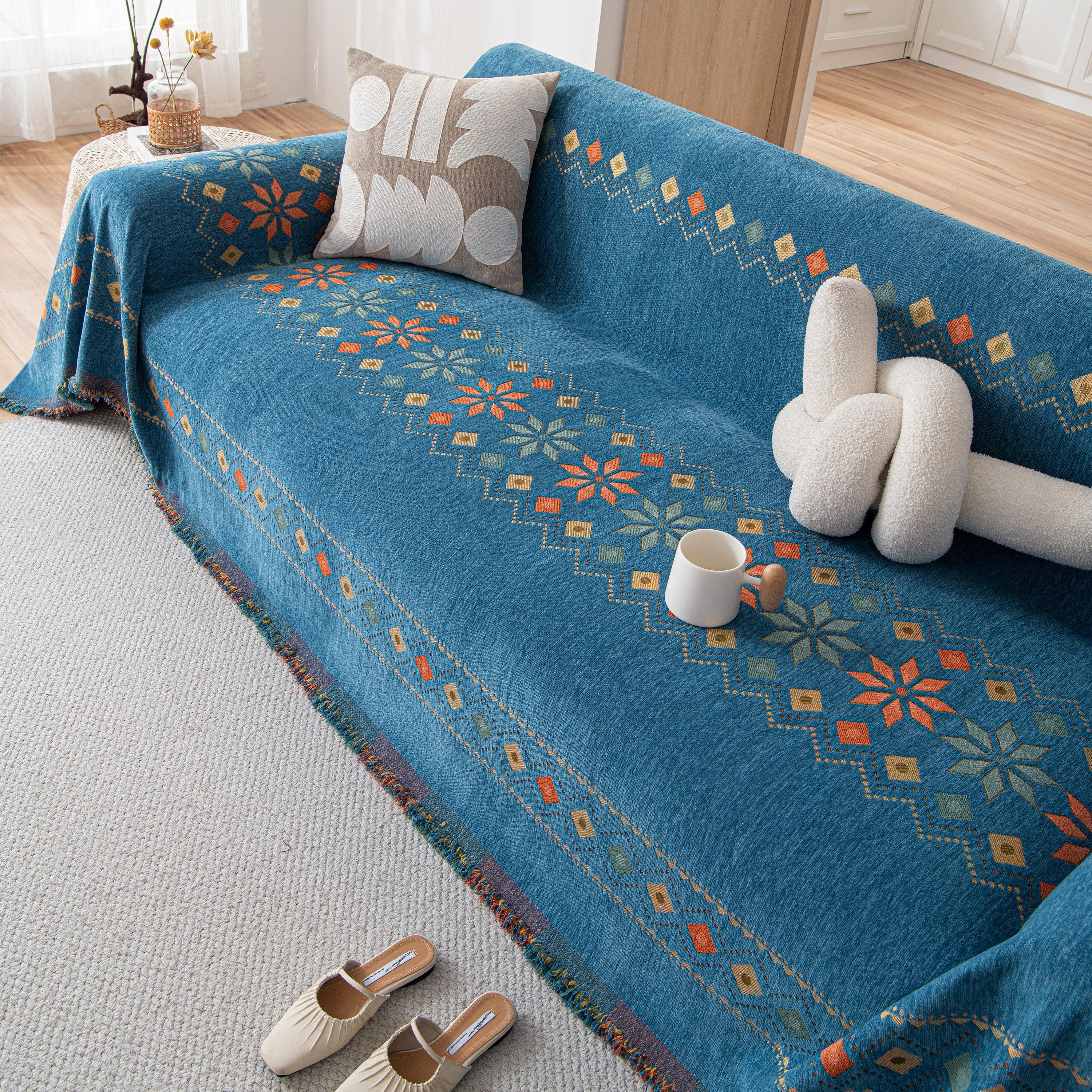 Bohemian Geometric Sofa Throw Cover, Cozy & Protective Ethnic-Inspired Couch Cover - TaroTextile