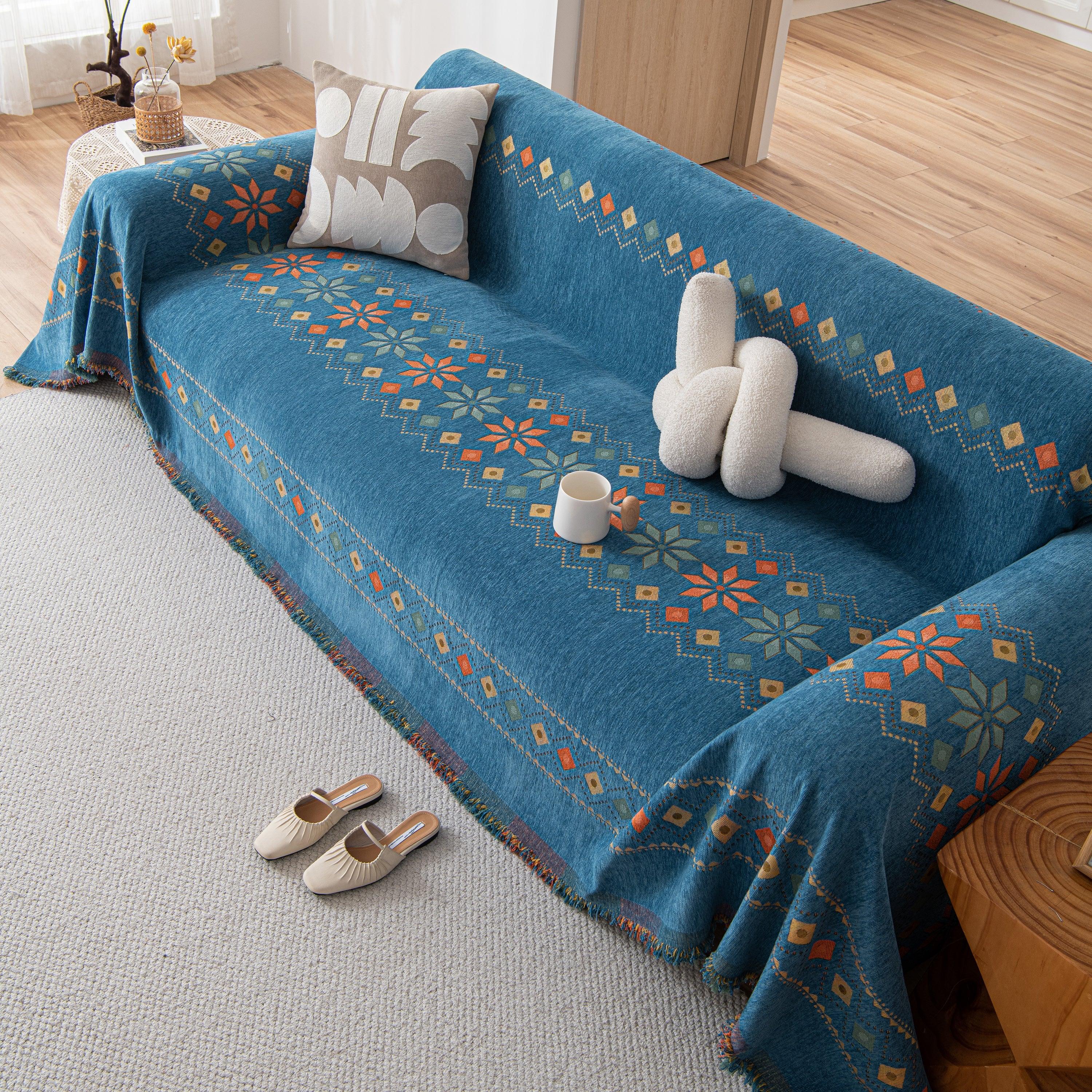 Bohemian Geometric Sofa Throw Cover, Cozy & Protective Ethnic-Inspired Couch Cover - TaroTextile