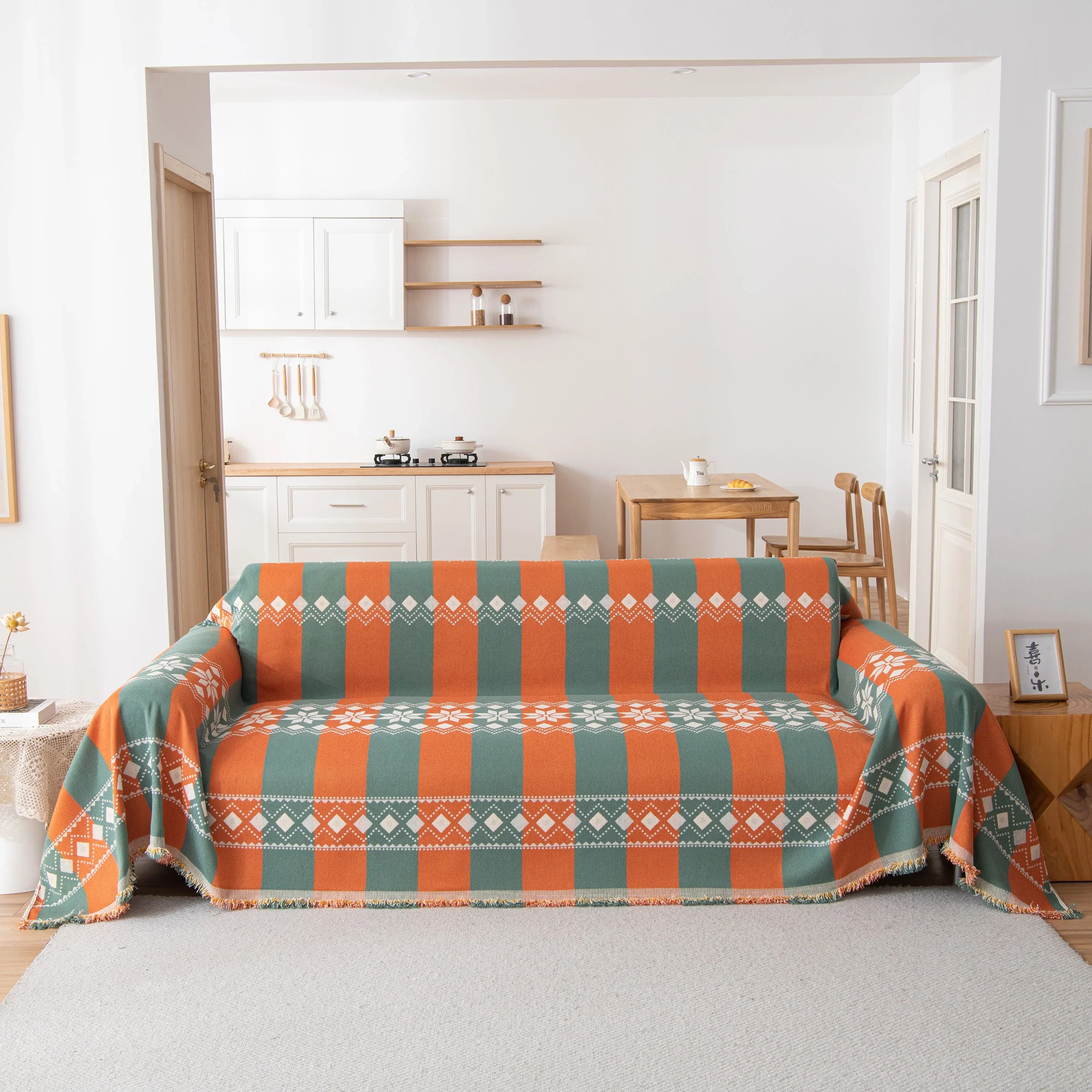 Bohemian Geometric Sofa Throw Cover, Cozy & Protective Ethnic-Inspired Couch Cover - TaroTextile