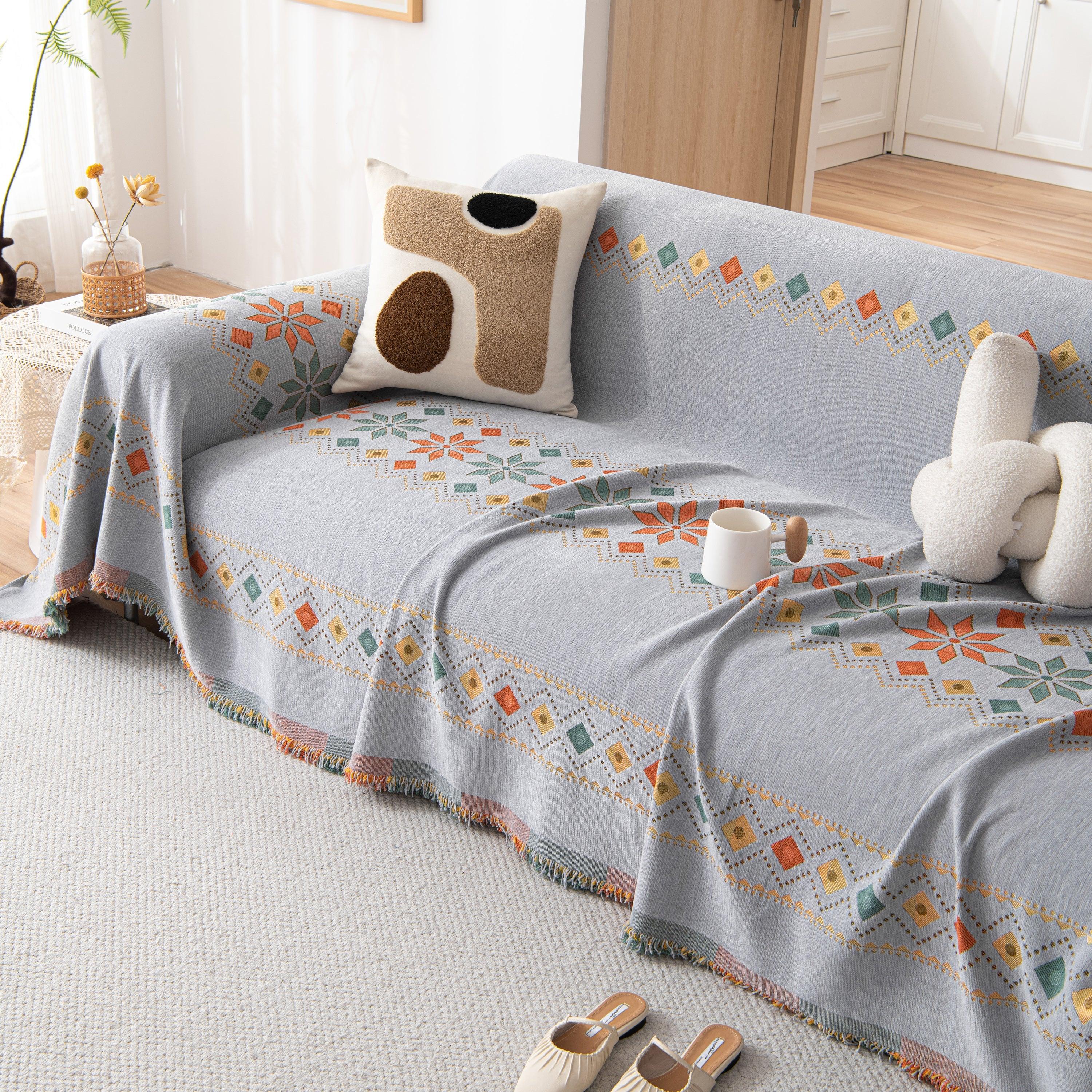 Bohemian Geometric Sofa Throw Cover, Cozy & Protective Ethnic-Inspired Couch Cover - TaroTextile