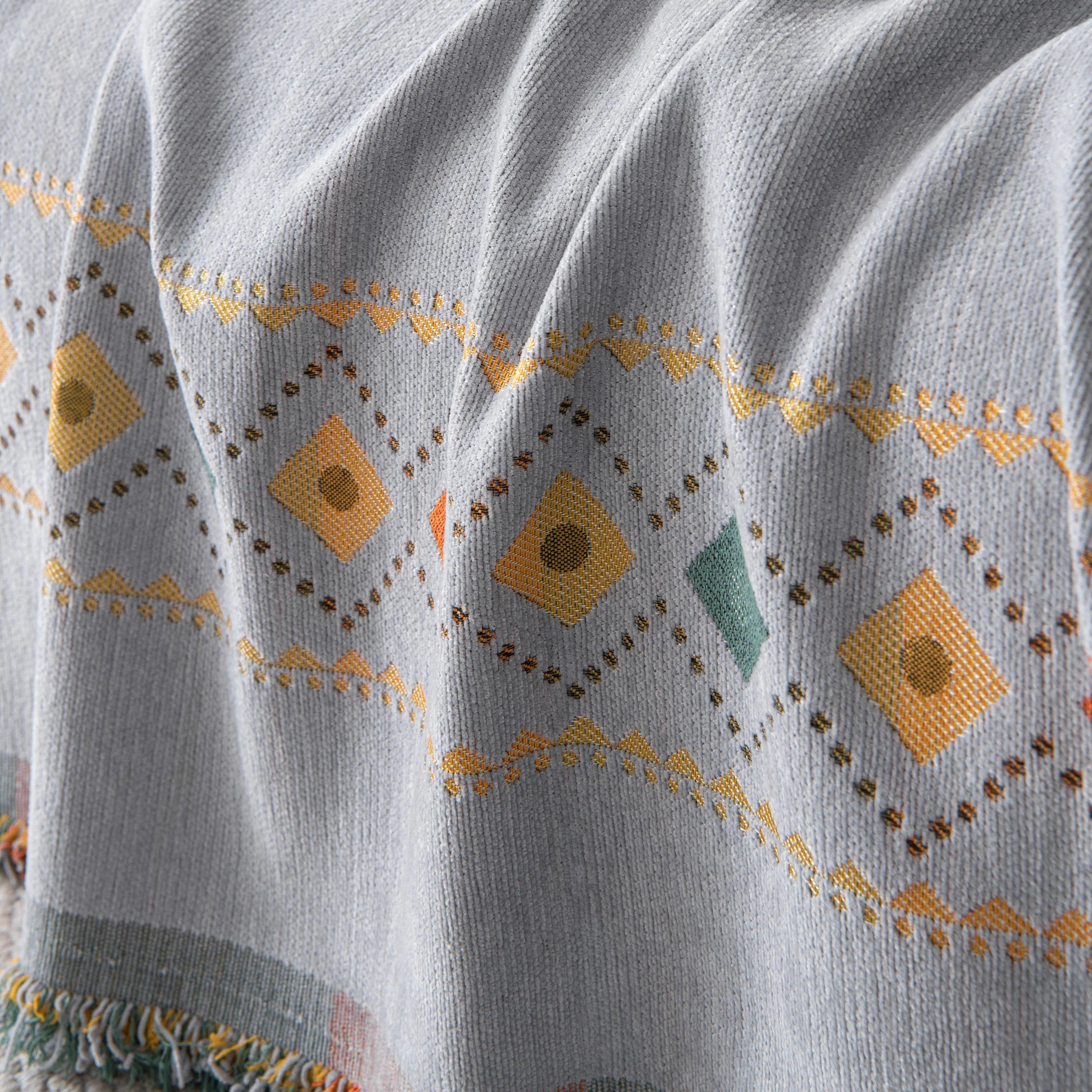 Bohemian Geometric Sofa Throw Cover, Cozy & Protective Ethnic-Inspired Couch Cover - TaroTextile