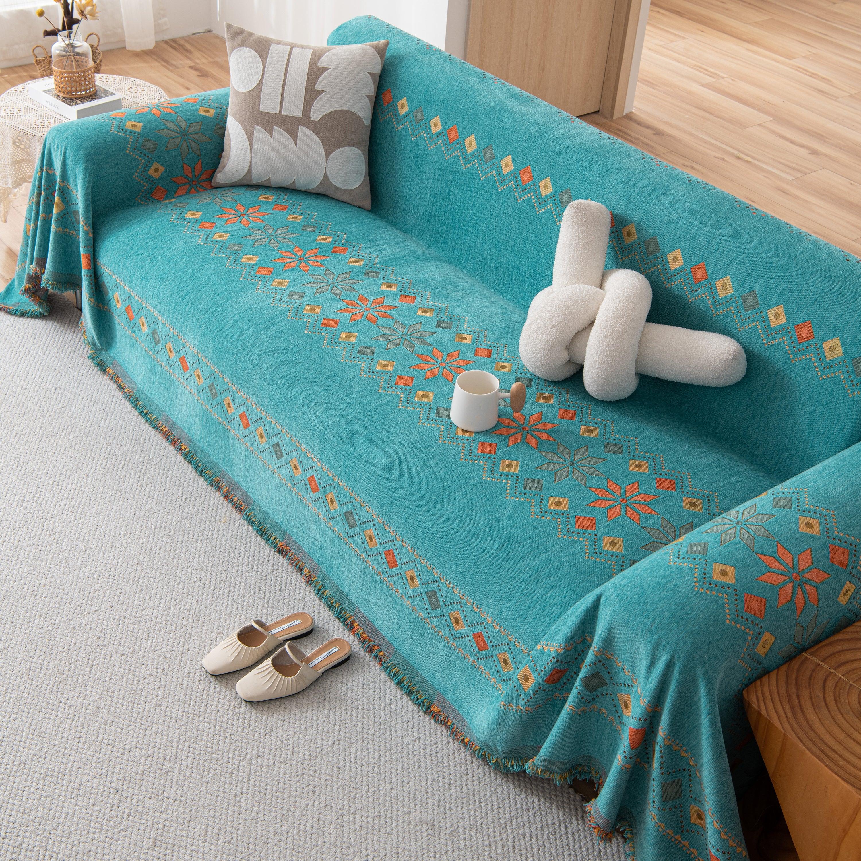 Bohemian Geometric Sofa Throw Cover, Cozy & Protective Ethnic-Inspired Couch Cover - TaroTextile