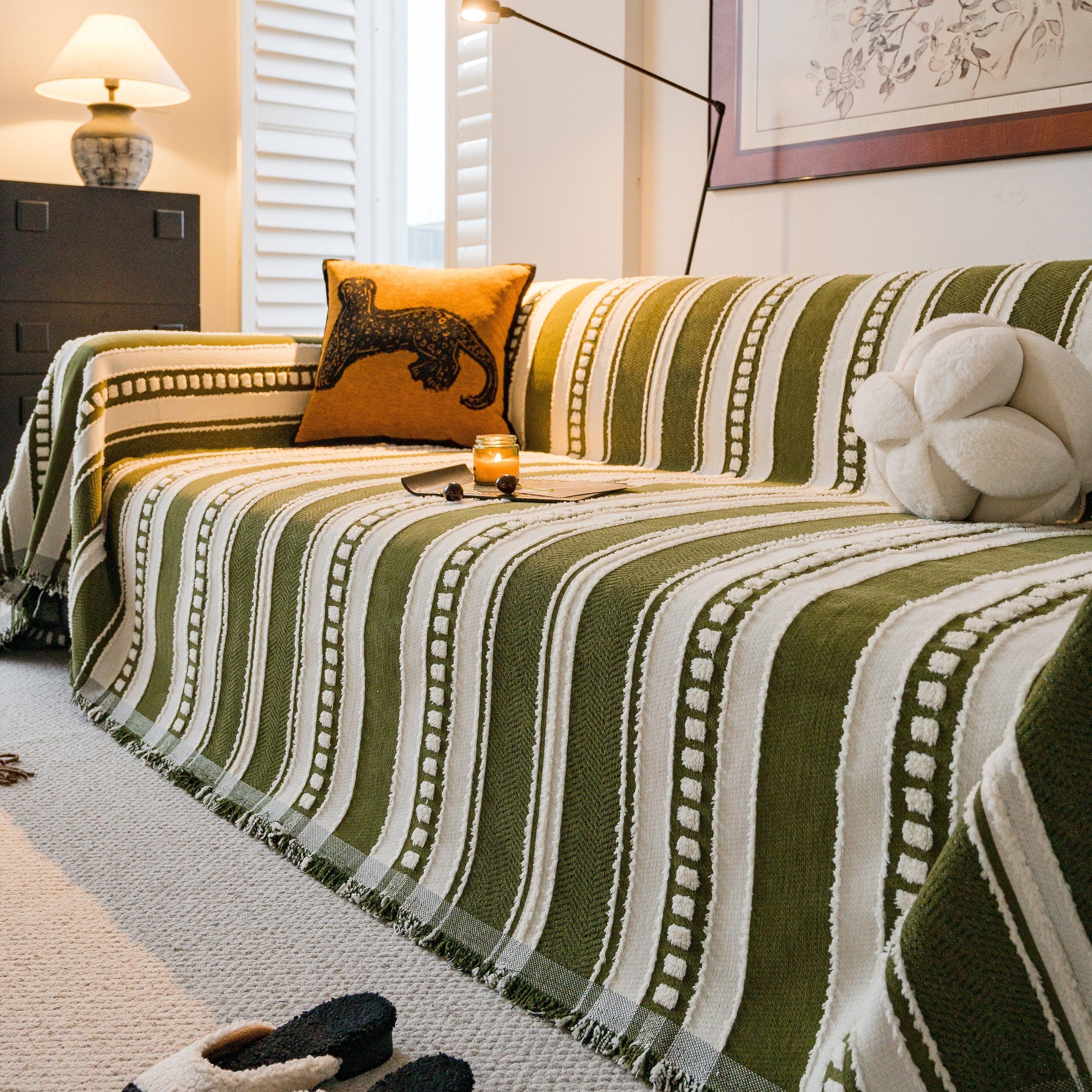 Bohemian Striped Sofa Cover, Decor Woven Throw for Couch, Loveseat, or Sectional - TaroTextile