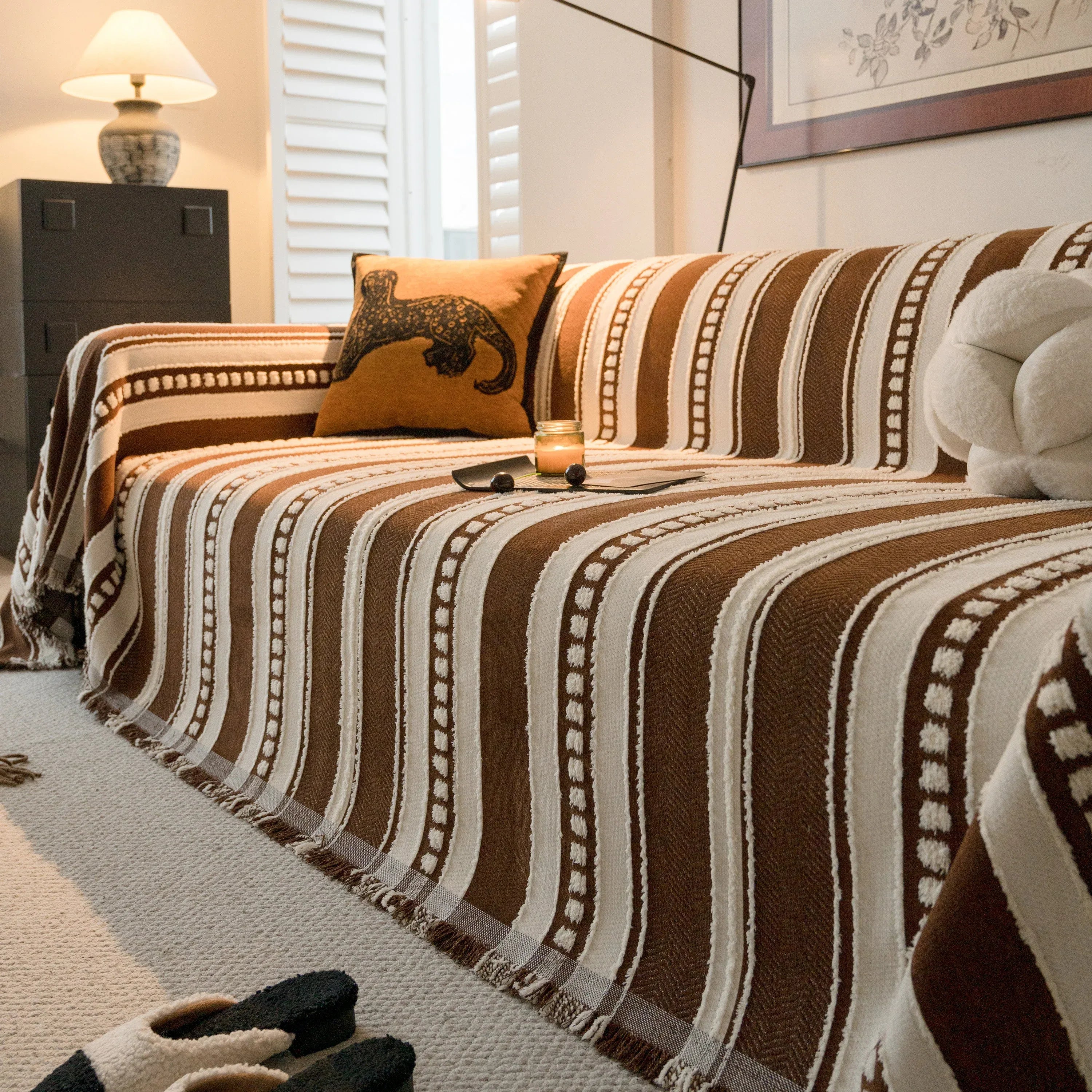 Bohemian Striped Sofa Cover, Decor Woven Throw for Couch, Loveseat, or Sectional - TaroTextile