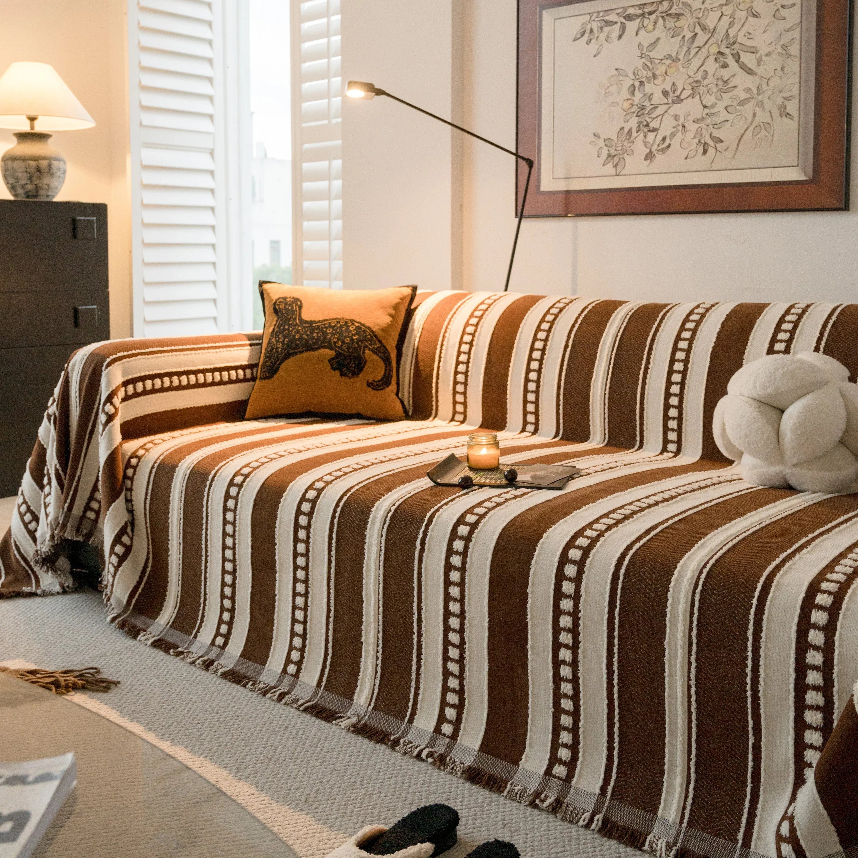 Bohemian Striped Sofa Cover, Decor Woven Throw for Couch, Loveseat, or Sectional - TaroTextile