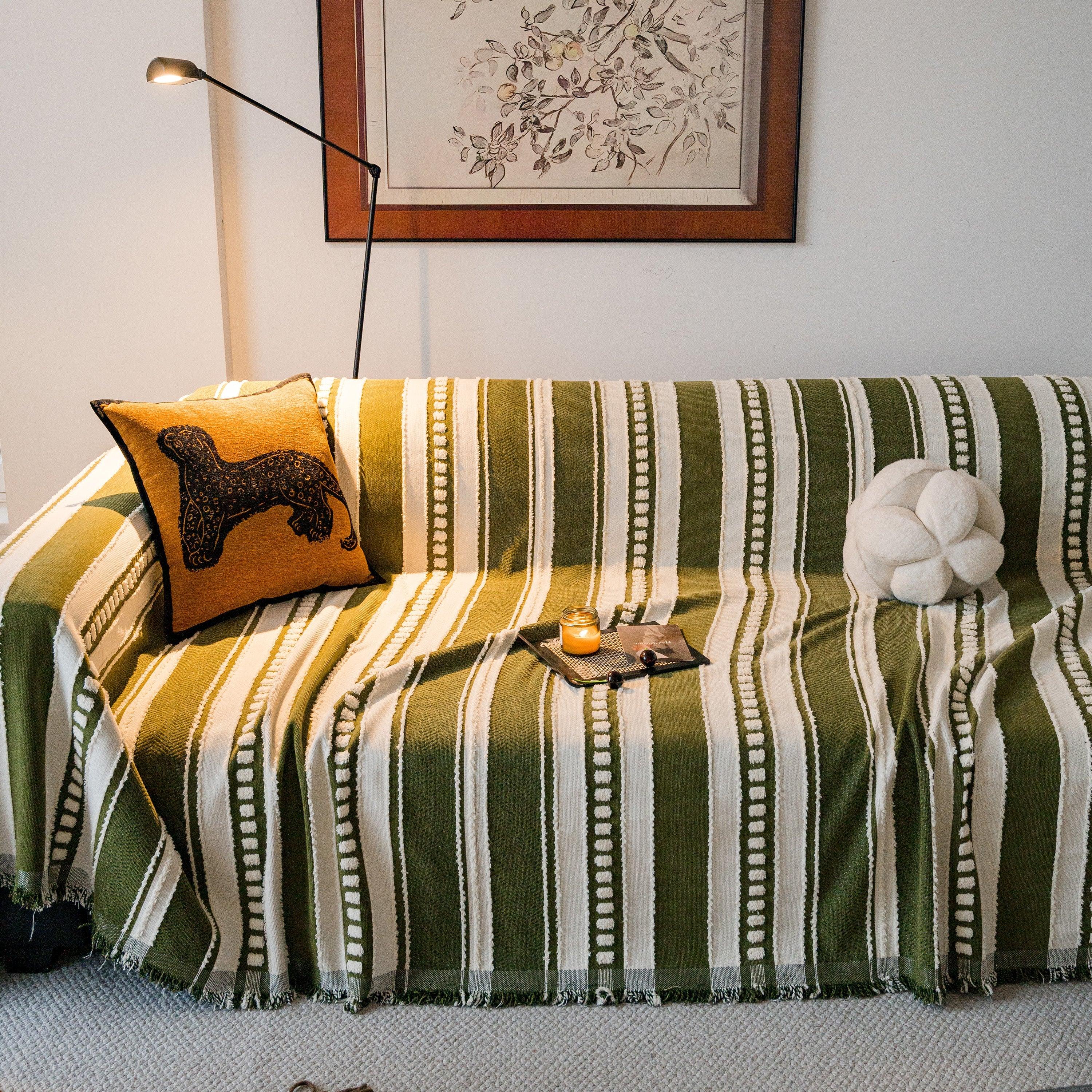 Bohemian Striped Sofa Cover, Decor Woven Throw for Couch, Loveseat, or Sectional - TaroTextile