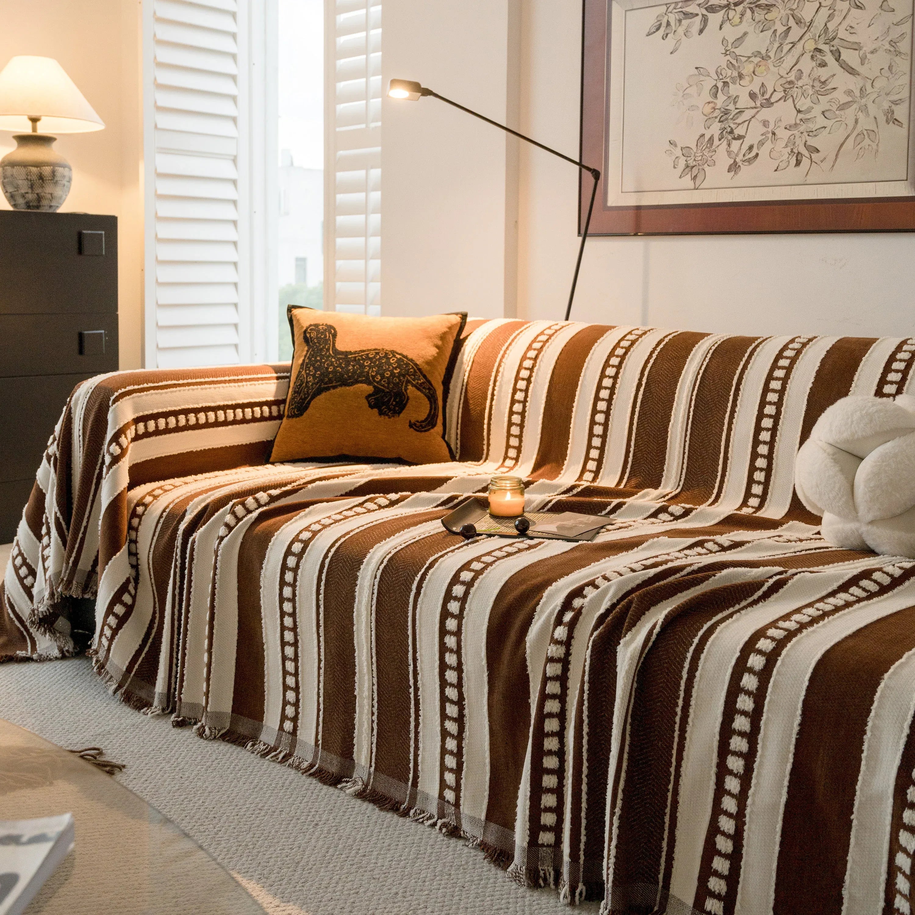 Bohemian Striped Sofa Cover, Decor Woven Throw for Couch, Loveseat, or Sectional - TaroTextile