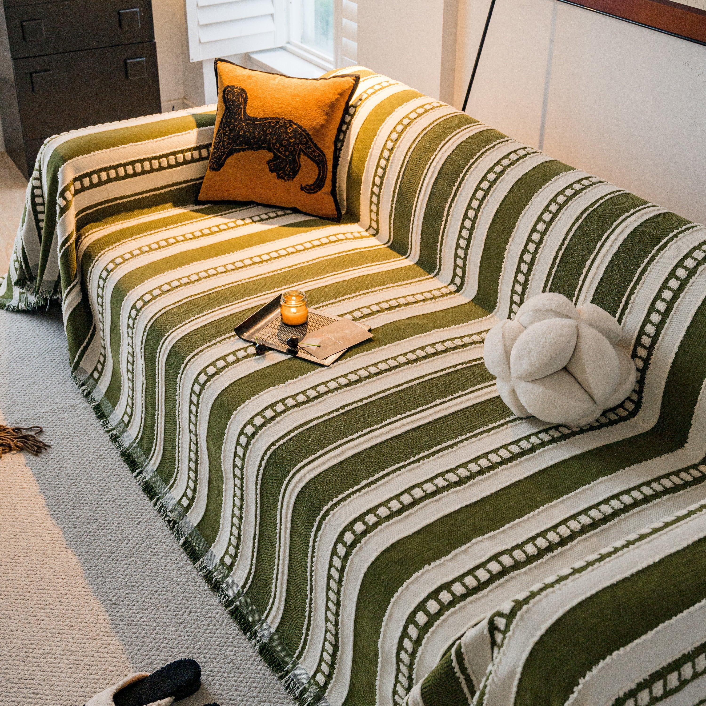 Bohemian Striped Sofa Cover, Decor Woven Throw for Couch, Loveseat, or Sectional - TaroTextile