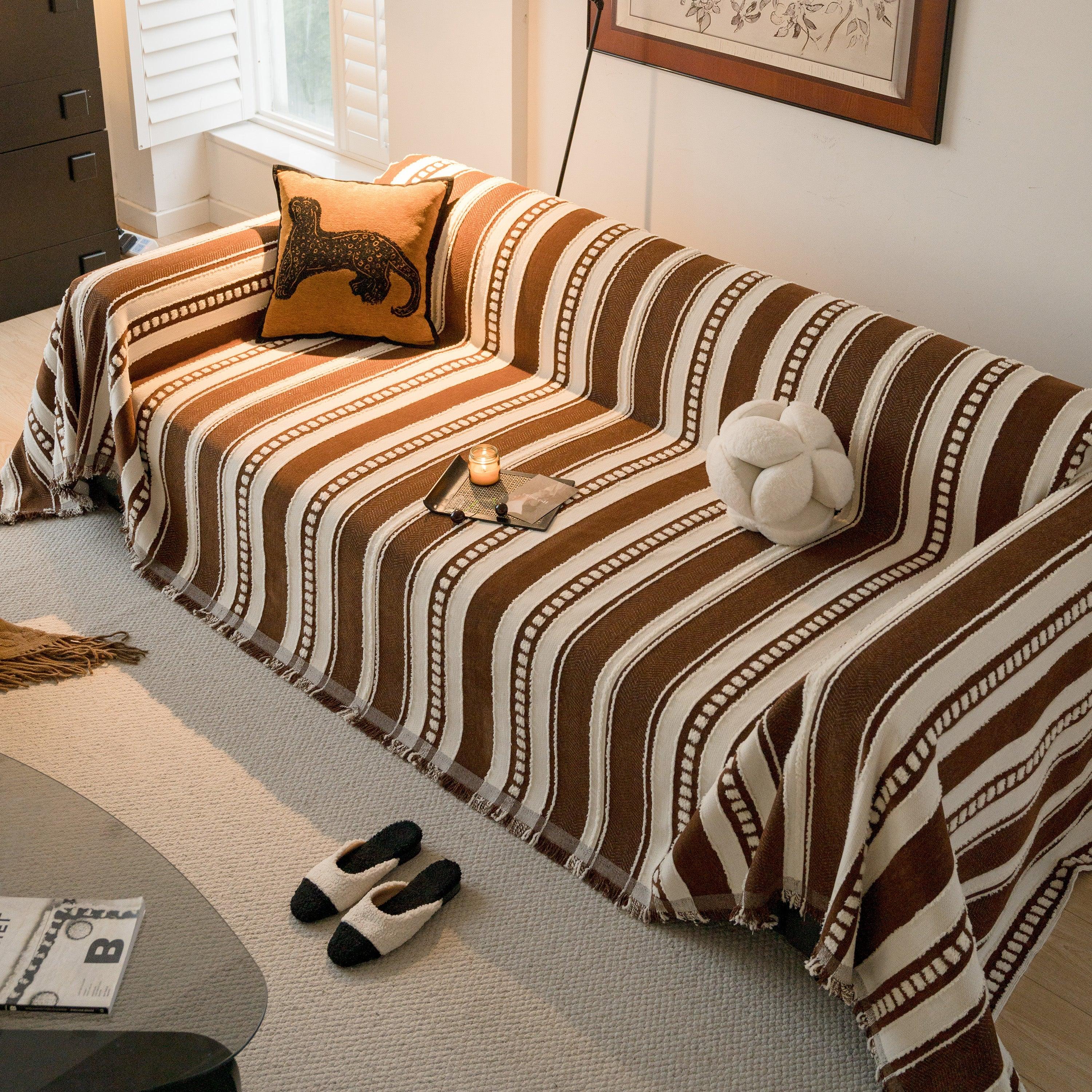 Bohemian Striped Sofa Cover, Decor Woven Throw for Couch, Loveseat, or Sectional - TaroTextile