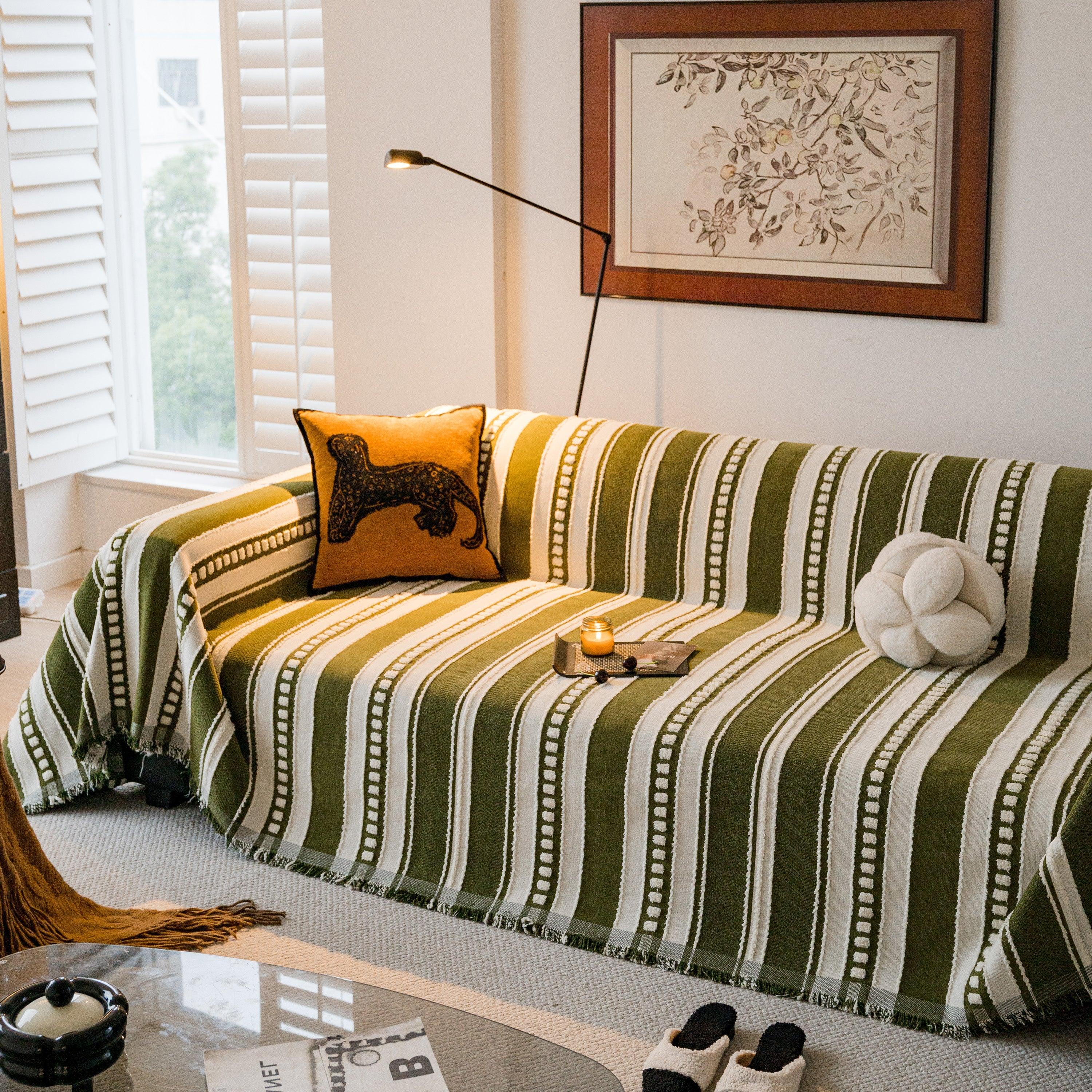 Bohemian Striped Sofa Cover, Decor Woven Throw for Couch, Loveseat, or Sectional - TaroTextile