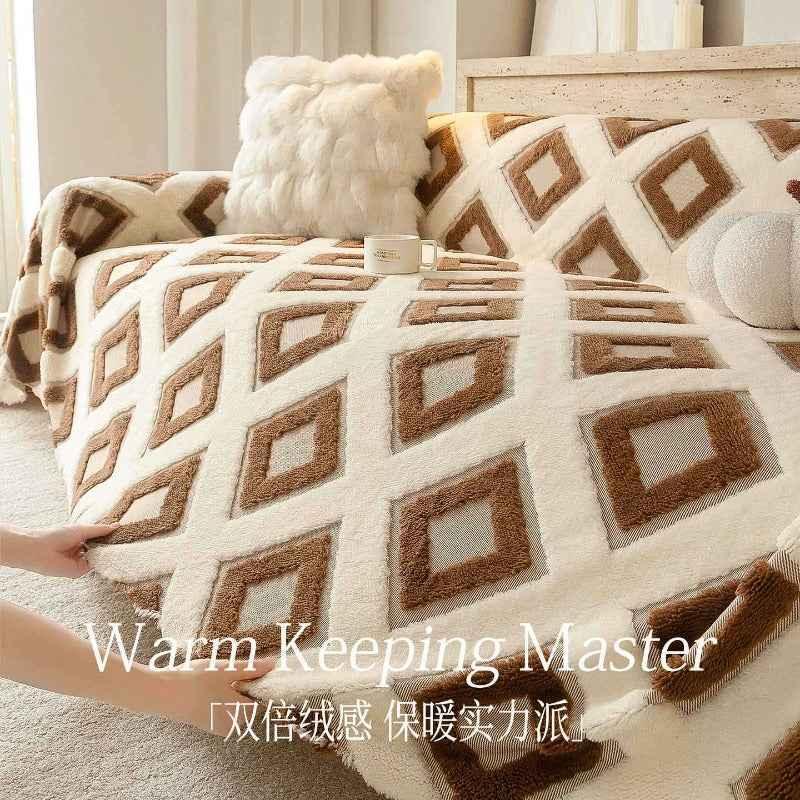 Bohemian Tufted Sofa Cover Soft Sherpa Fleece Throw Blanket - TaroTextile