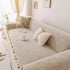 Boho Couch Cover with Knitted Stripes, Chiffon Skirt & Pom Fringe, Pet-Friendly Throw - TaroTextile