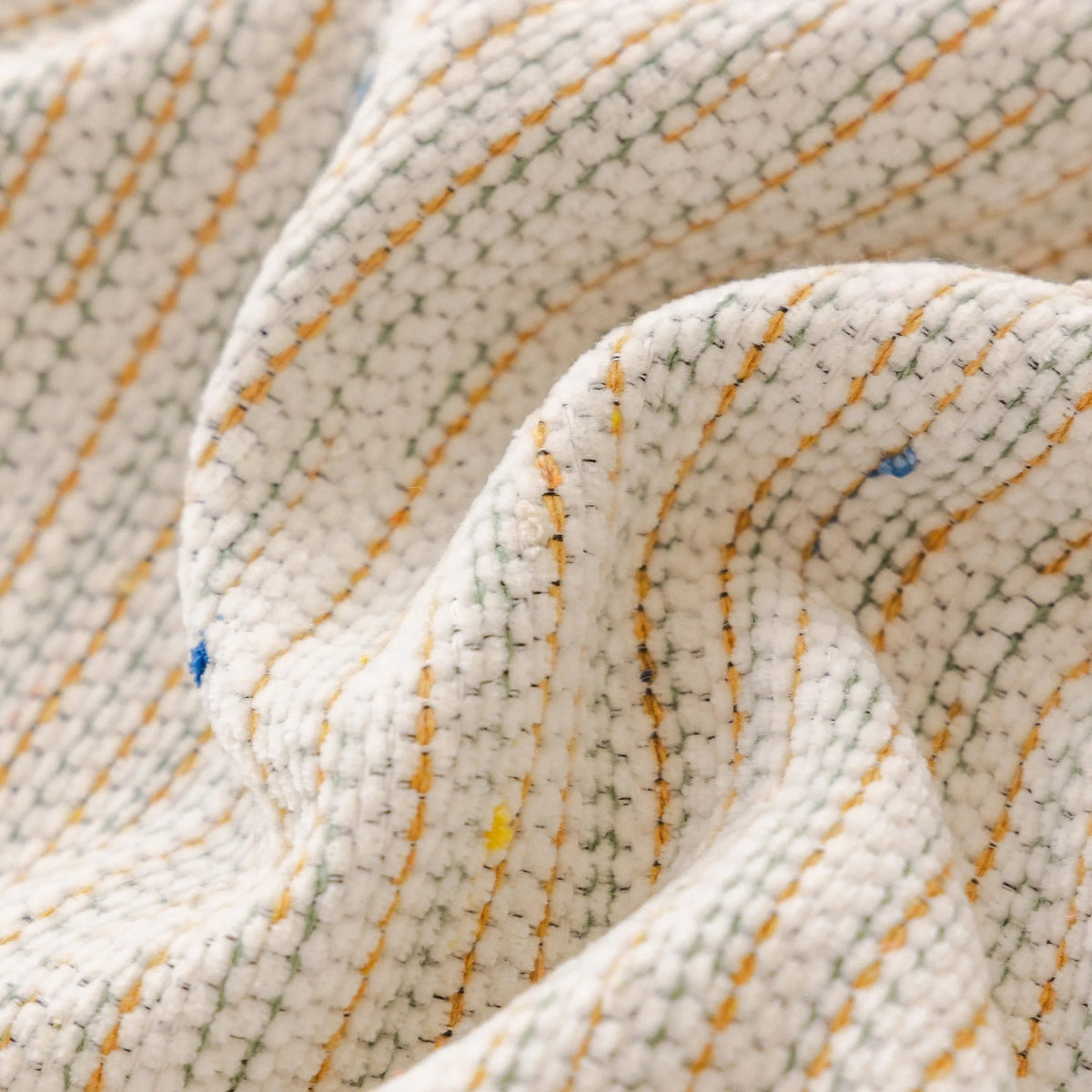 Boho Couch Cover with Knitted Stripes, Chiffon Skirt & Pom Fringe, Pet-Friendly Throw - TaroTextile