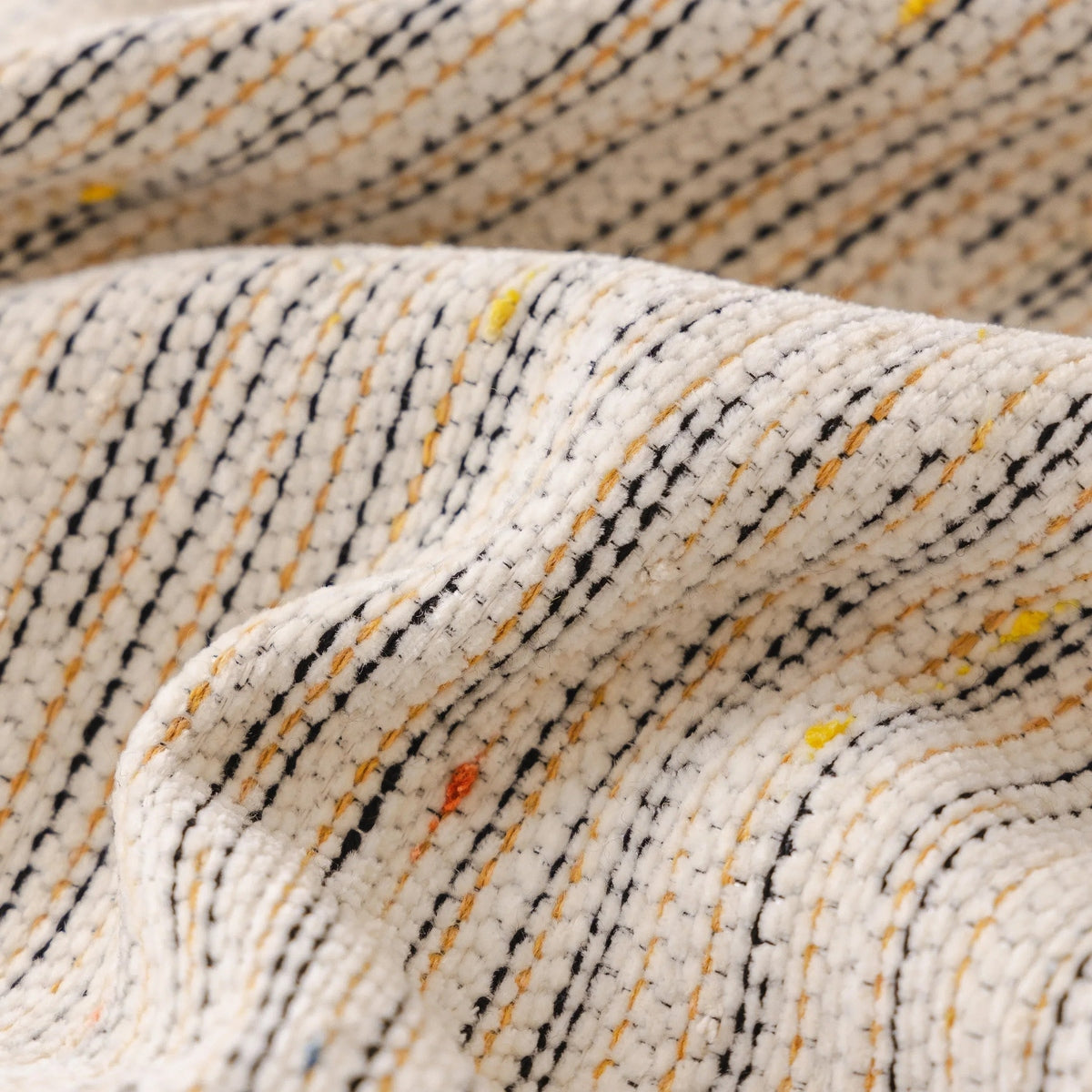 Boho Couch Cover with Knitted Stripes, Chiffon Skirt & Pom Fringe, Pet-Friendly Throw - TaroTextile