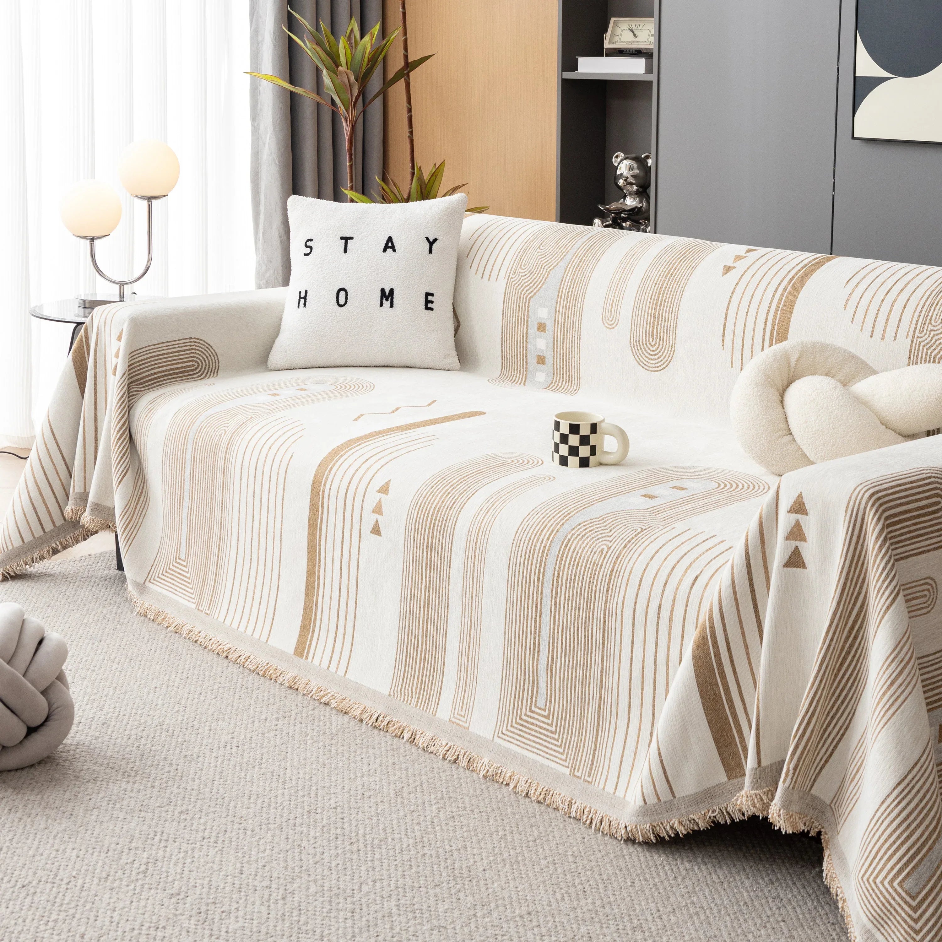 Boho Couch Throw Covers with Tassel Thick Durable Sofa Cover Blanket Furniture Slipcover Sectional - TaroTextile