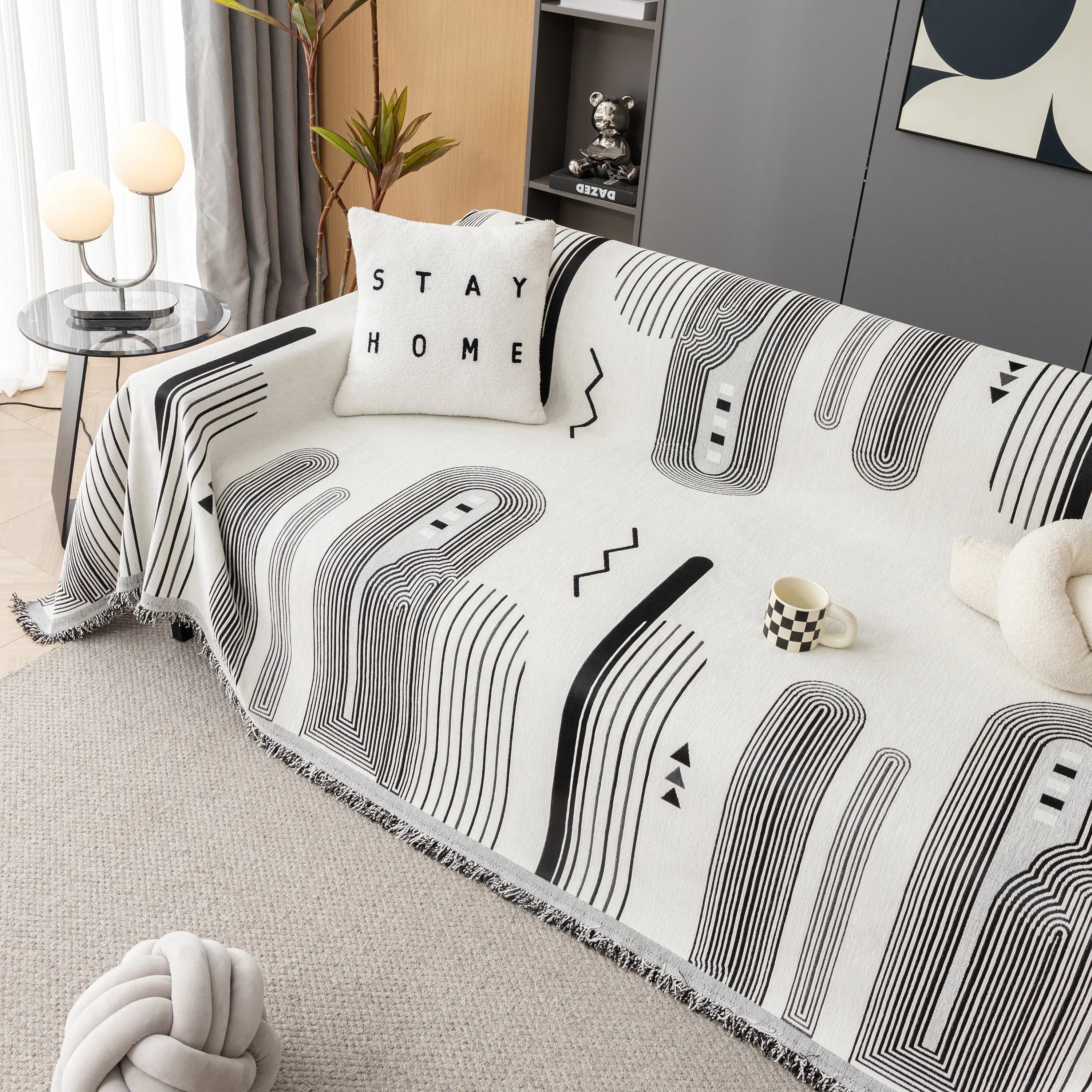 Boho Couch Throw Covers with Tassel Thick Durable Sofa Cover Blanket Furniture Slipcover Sectional - TaroTextile