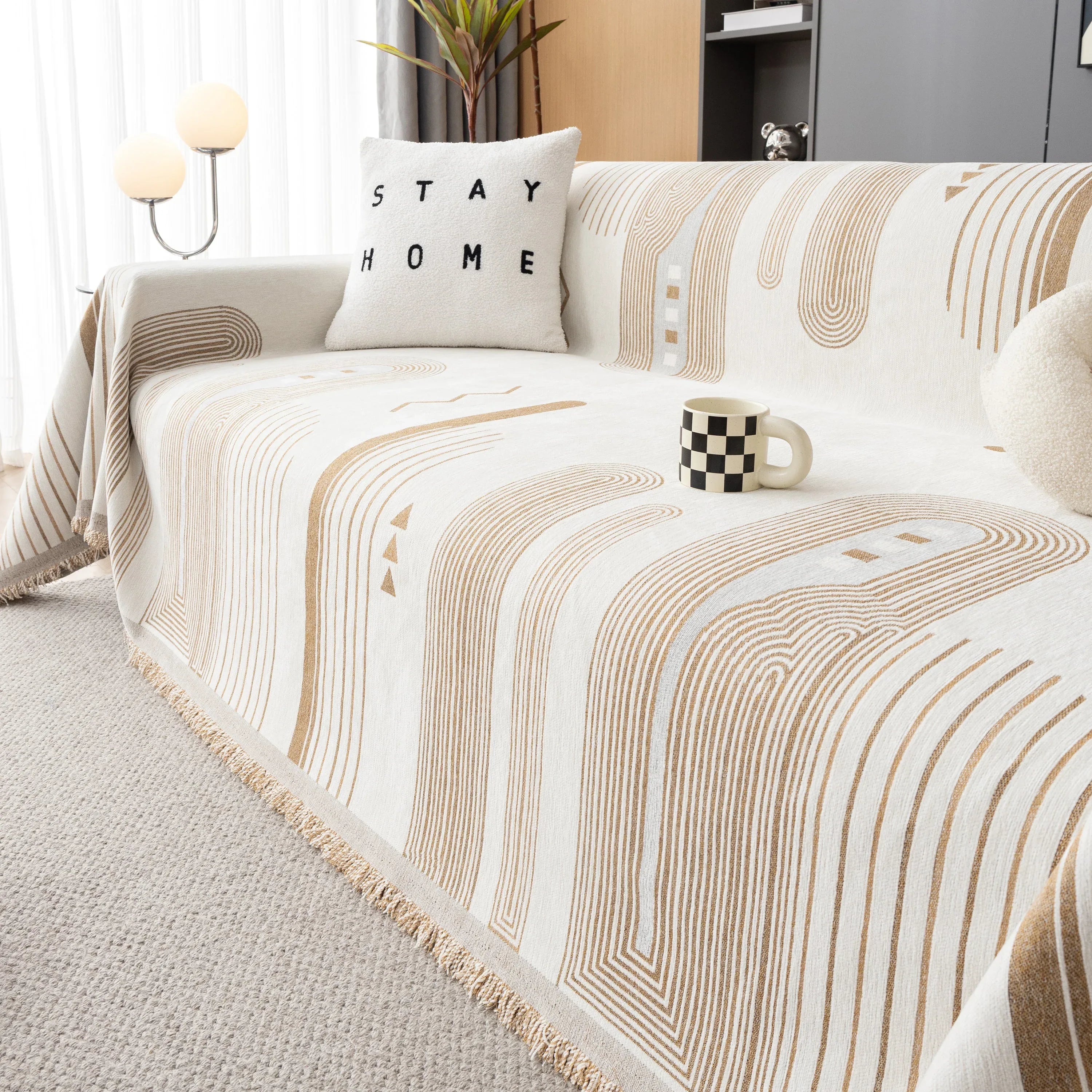 Boho Couch Throw Covers with Tassel Thick Durable Sofa Cover Blanket Furniture Slipcover Sectional - TaroTextile