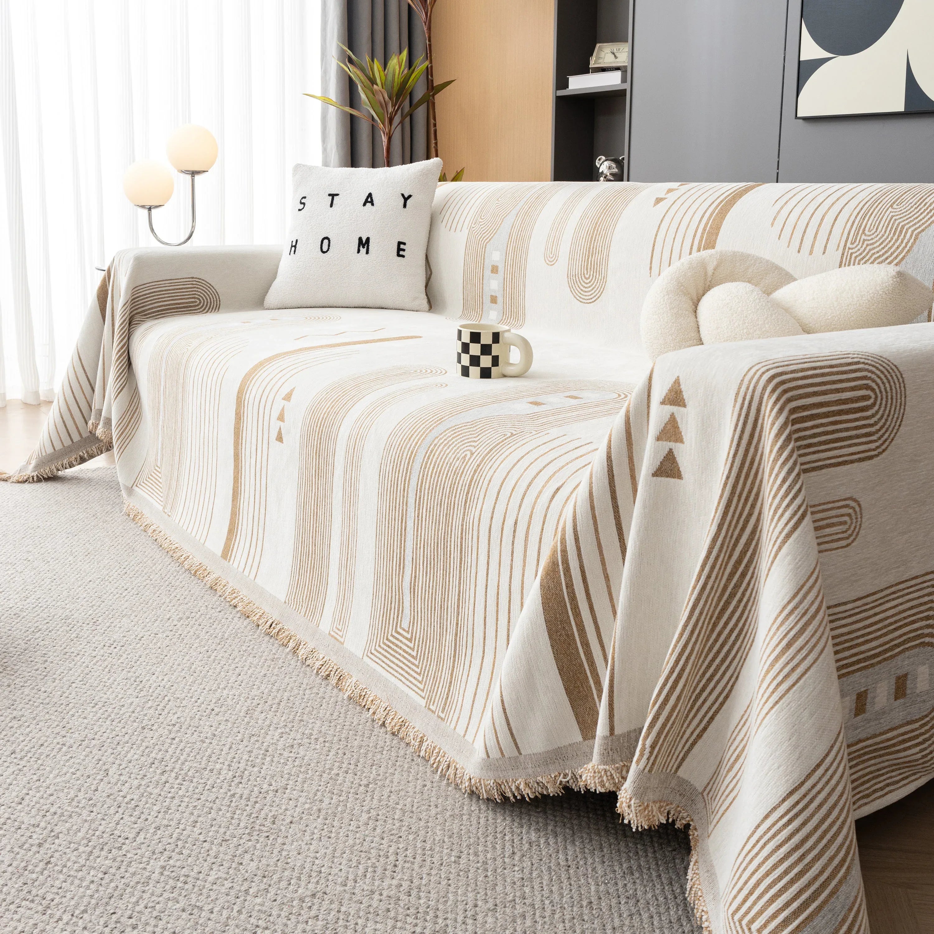 Boho Couch Throw Covers with Tassel Thick Durable Sofa Cover Blanket Furniture Slipcover Sectional - TaroTextile